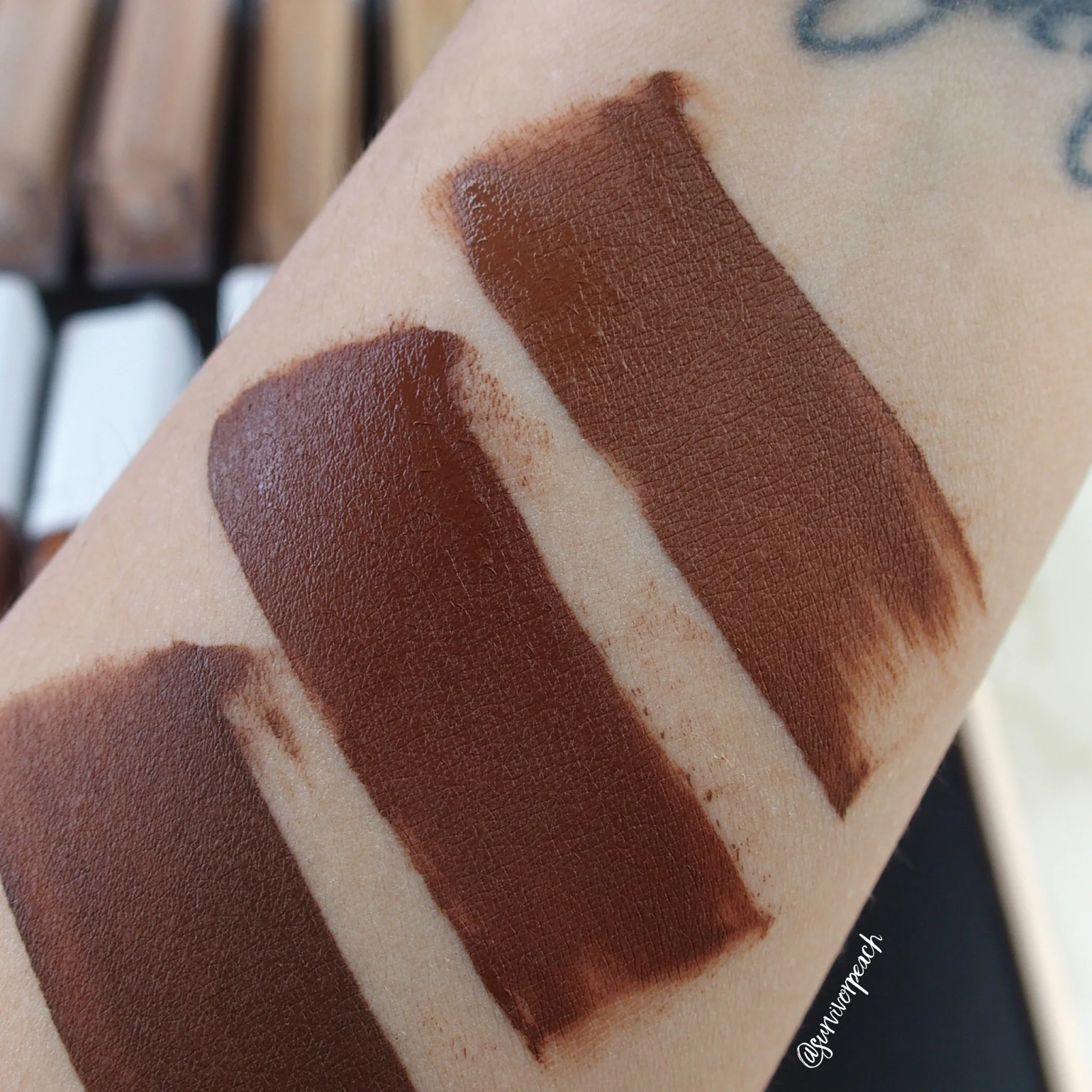 Natasha Denona Transfix Matte Concealer swatches - 31W Warm, 22R Red, 23N Neutral