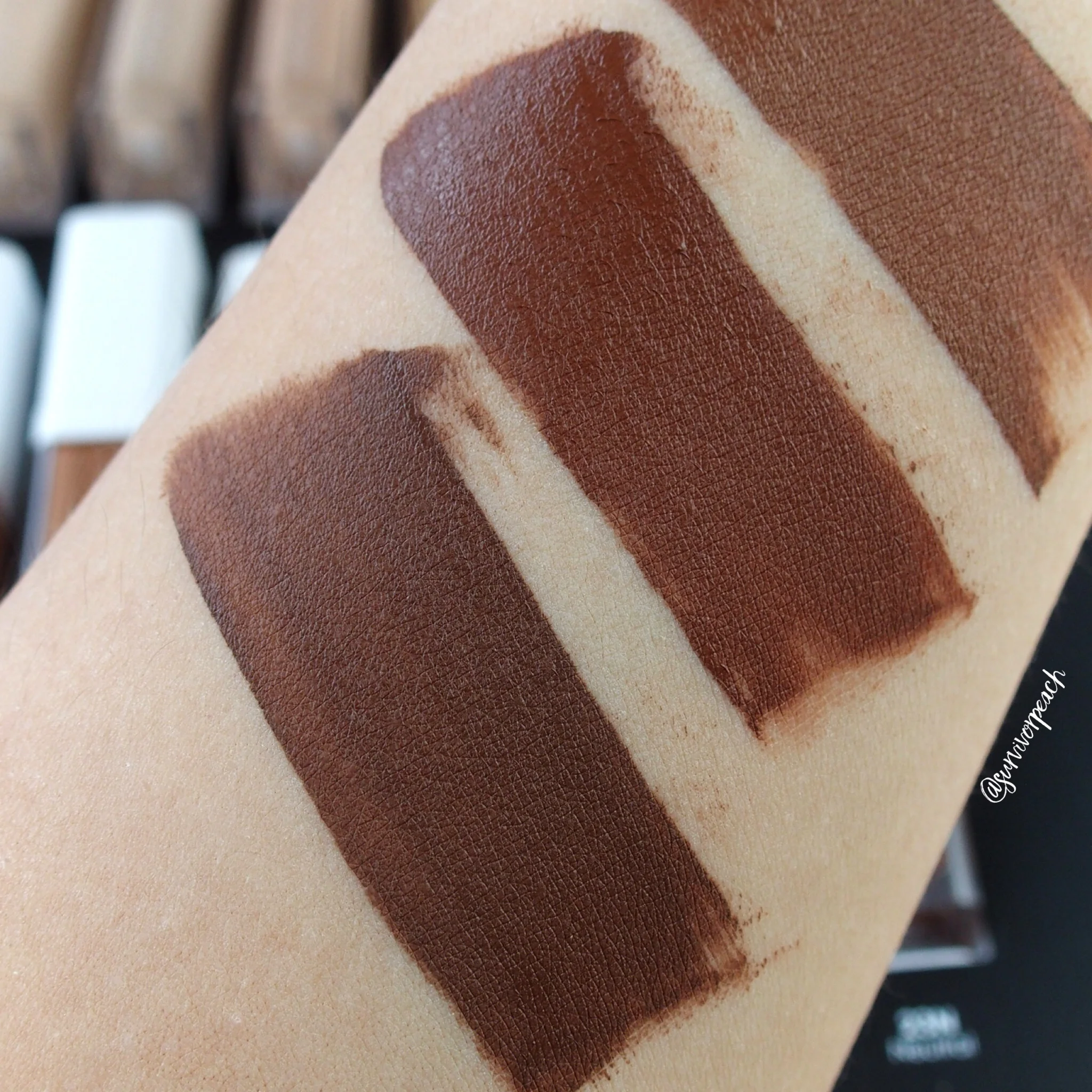 Natasha Denona Transfix Matte Concealer swatches - 31W Warm, 22R Red, 23N Neutral