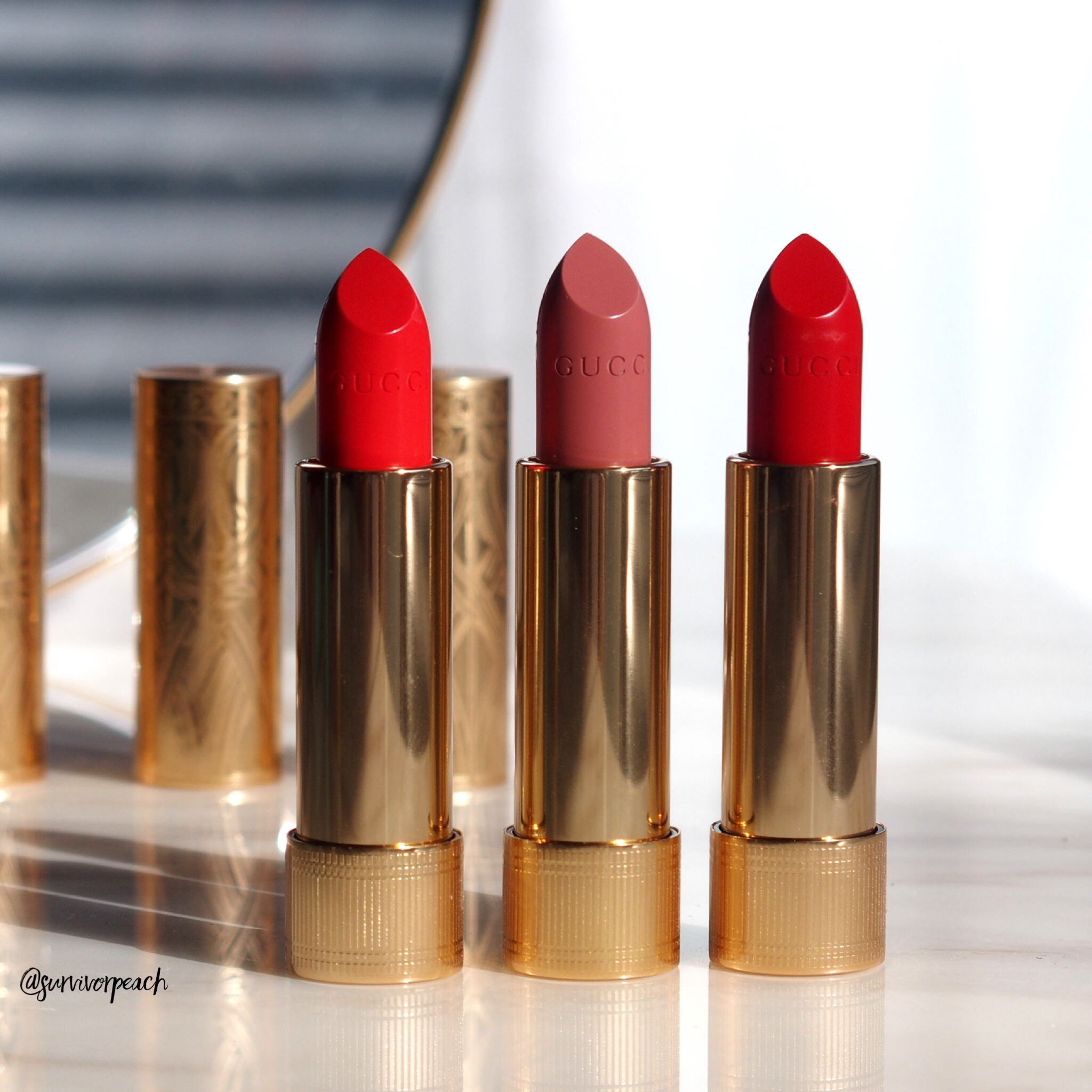 Gucci Rouge à Lèvres Satin Lipstick 300 Sadie Firelight, 200 Blaze of Noon, 501 Constance Vermillion