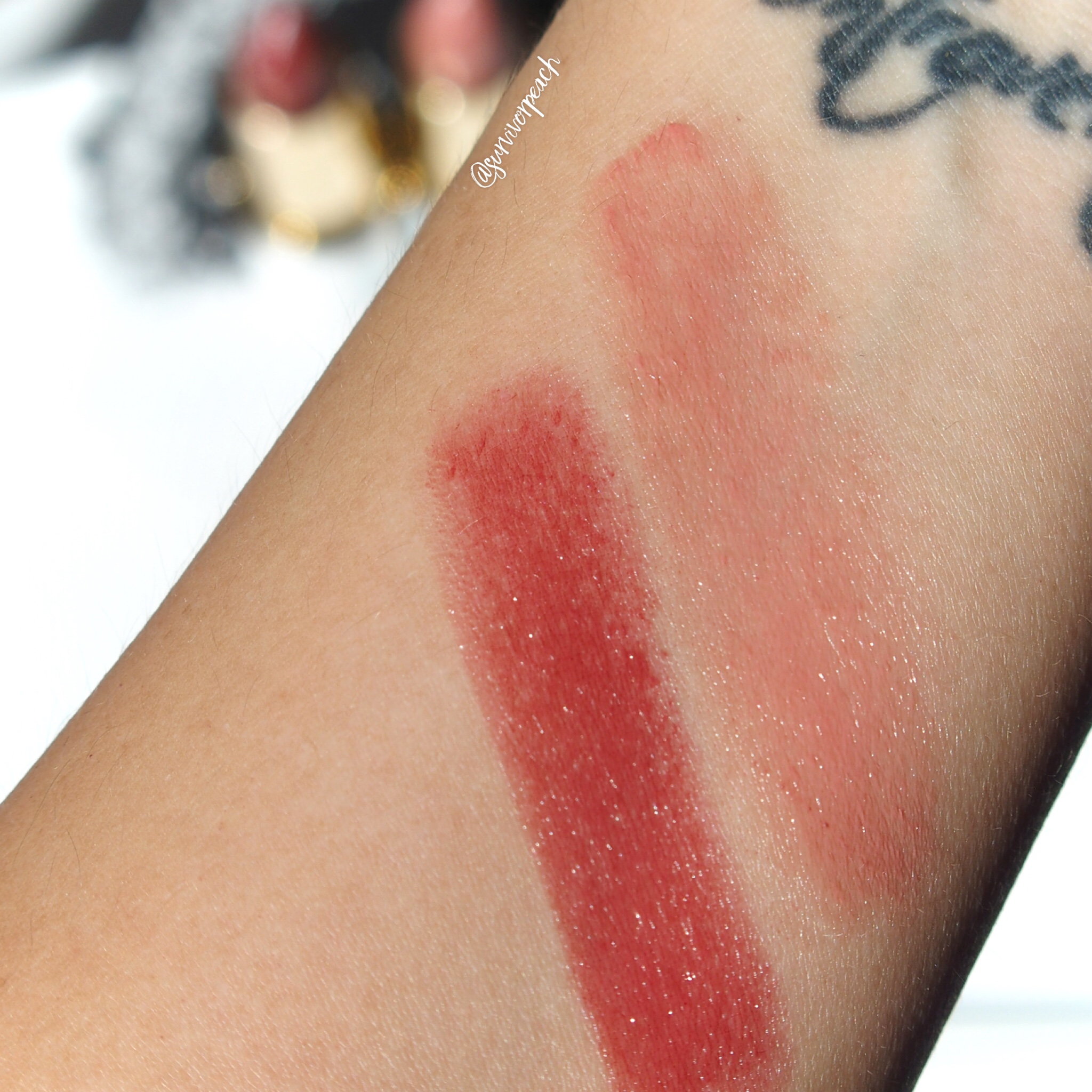 Pat McGrath Lip Fetish Lip Balm Flesh 3 & Blow Up swatches