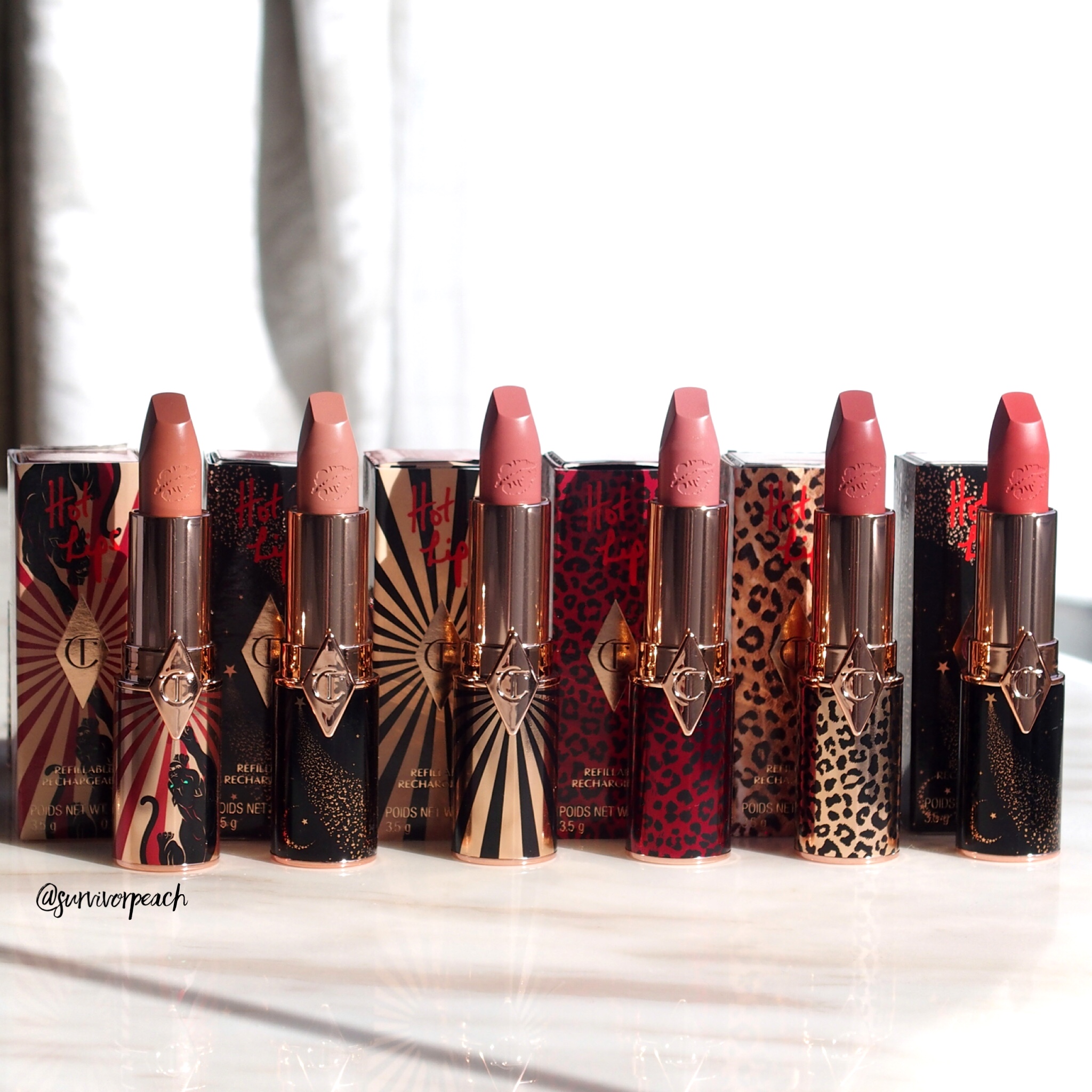 Charlotte Tilbury Hot Lips 2 Refillable - Angel Alessandra, JK Magic, In Love With Olivia, Dancefloor Princess, Carina’s Star, and Glowing Jen