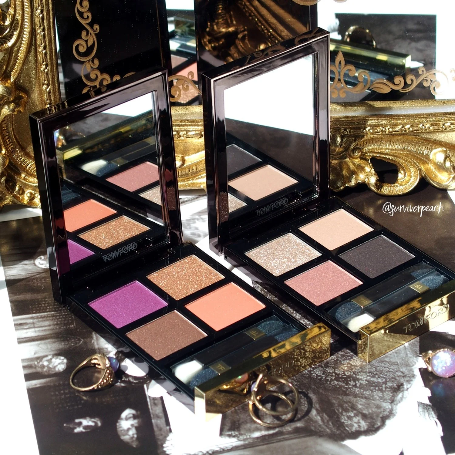 Tomford Beauty Disco Dust &amp; Leopard Sun Eyeshadow quad swatches