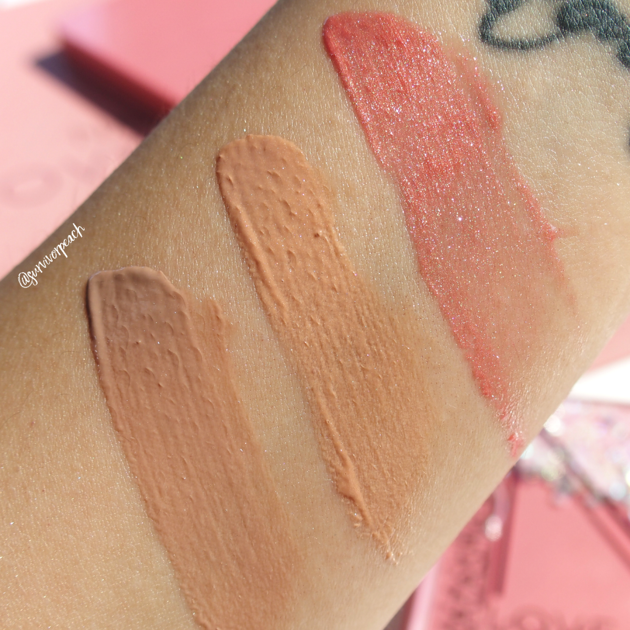 Natasha Denona Lip Oh-Phoria swatches - Duo Chrome Coral, Nude, Mauve