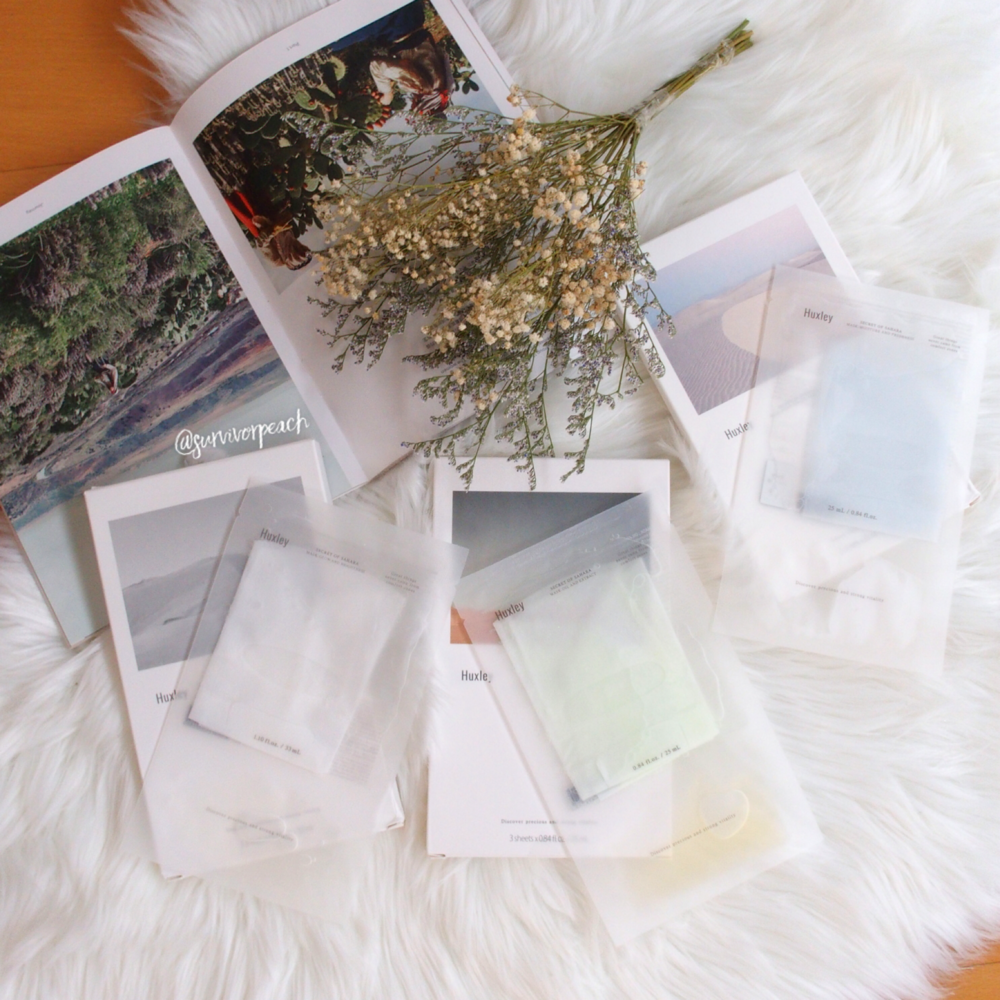Huxley Skincare REview part 4: sheet masks Glow and Brightness, Oil and Extract, Moisture and Freshness