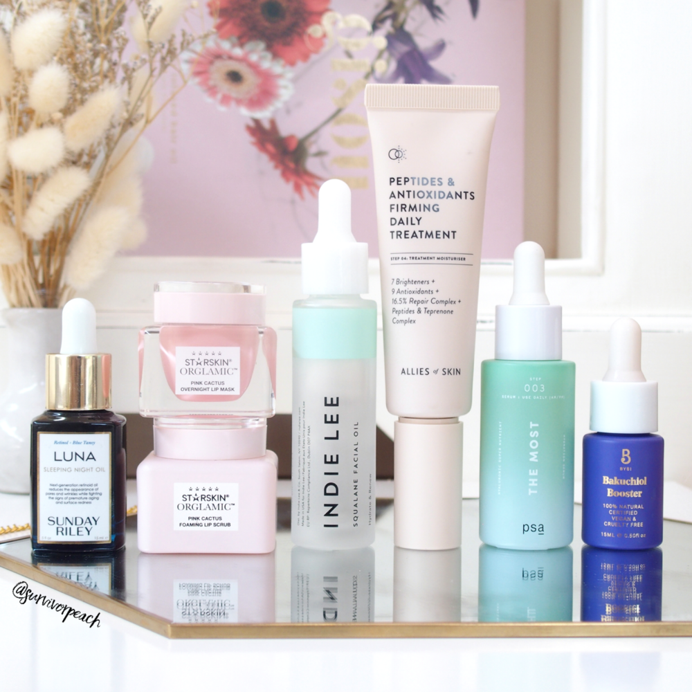 Sephora Thailand Niche skin Edit: Luna Sleeping Night OIl, Indie Lee Squalane Facial Oil, Bybi Bakuchiol Booster, PSA The Most Hyaluronic Super Nutrient Hydration Serum 