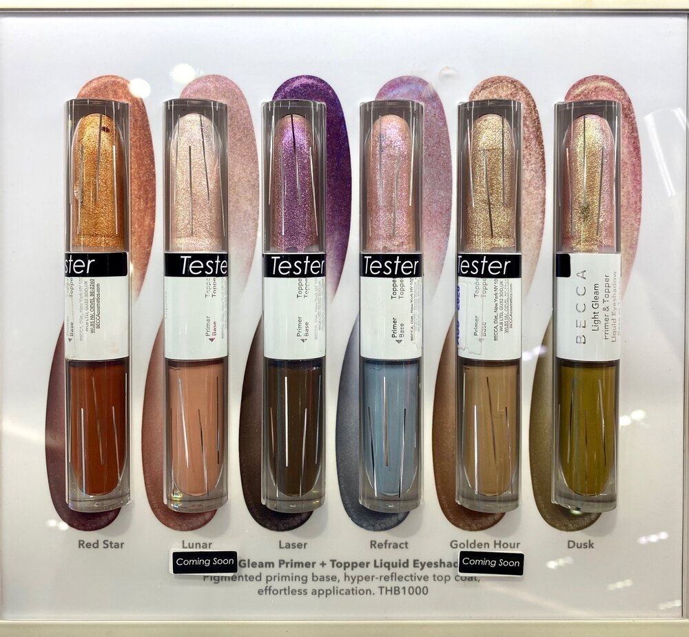 Becca Cosmetics light gleam™ primer &amp; topper liquid eyeshadow Swatches 