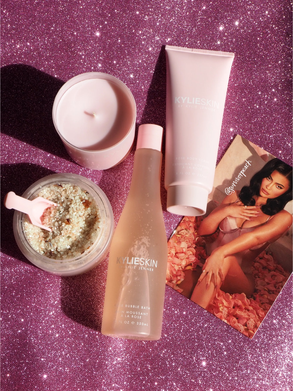 Kylie Skin Body Products Review: Rose Bubble Bath, Rose Bath Salts, Rose Body Scrub, Gardenia Gargen Candle