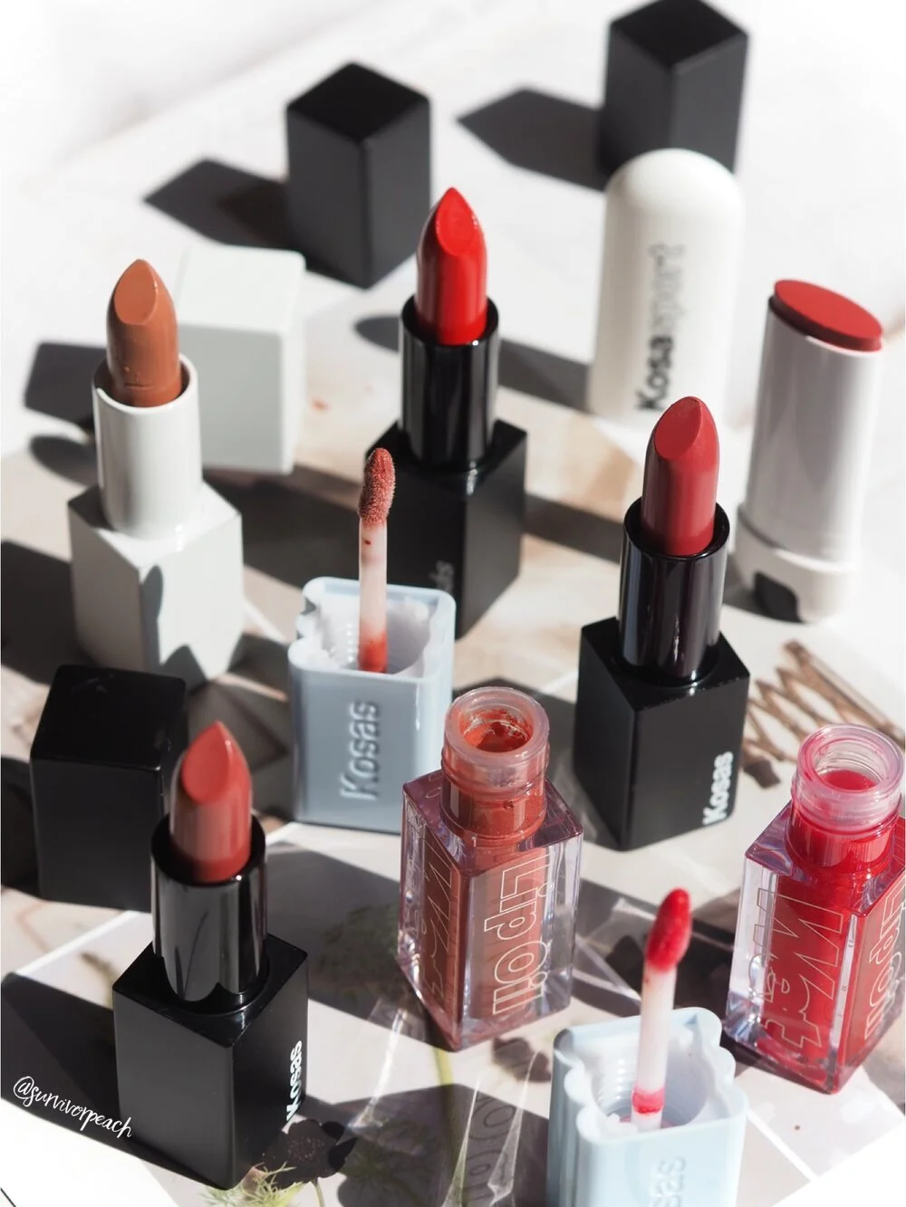 My Kosas Lip Stash Swatches - Hyaluronic Lip Balm, Wet Lip Oil Gloss, Weightless Lipstick