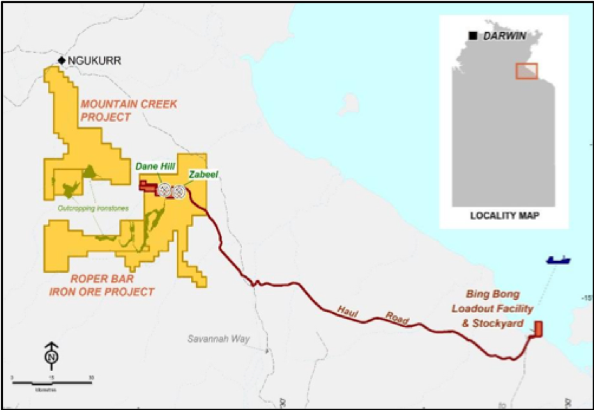 The project is located south-east of the town of Ngukurr and the Roper River, approximately 50km inland from the Gulf of Carpentaria. The mine site is linked to the loading facility at Bing Bong by a 171km haul road.