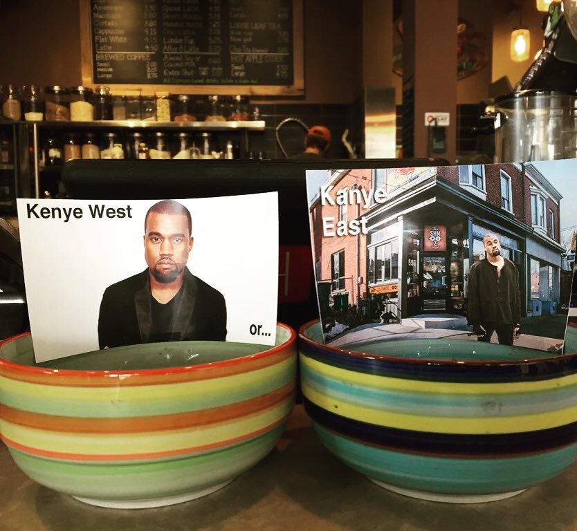 Another witty #tipjar option by our in-house #comedian #barista @dan_thomps @kanyewestt_official #coffeeshop #torontocafe #torontolife #greatcoffee #tips