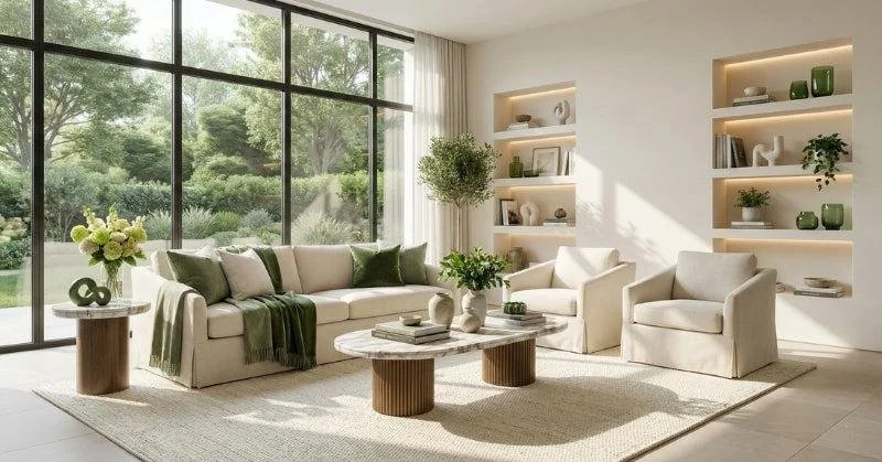Modern, sunlit interior overlooking a stylized St. Louis landscape, representing a thoughtful approach to divorce mediation and financial planning.