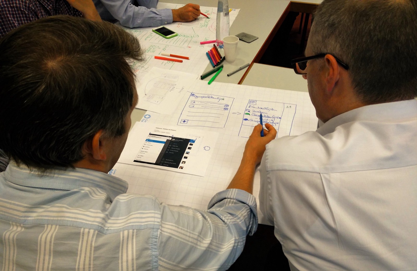Workshop participants copying patterns using a shortlist of core features.