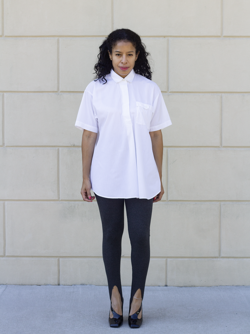 White Covered-Placket Popover Shirt