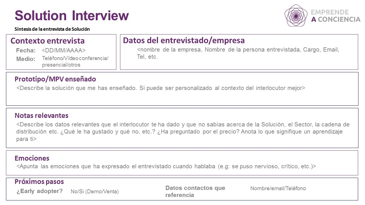 Plantilla propuesta en la entrevita de solución