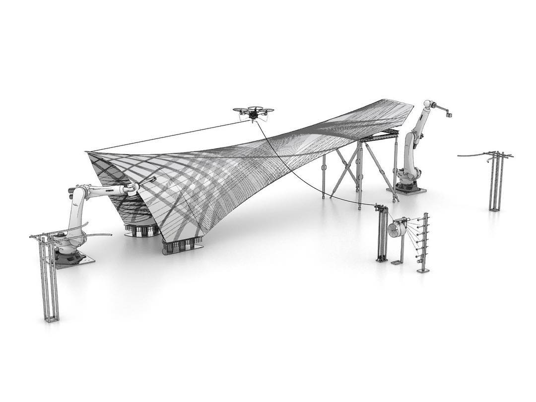 ICD/ ITKE University of Stuttgart Research Pavilion demonstrating Bio-Inspired Design Research: Moth-derived processes enabled by drones and industrial robots. 
