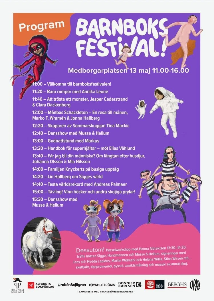 Barnboksfestival på Medborgarplatsen lördag 13/5  kl. 11-16