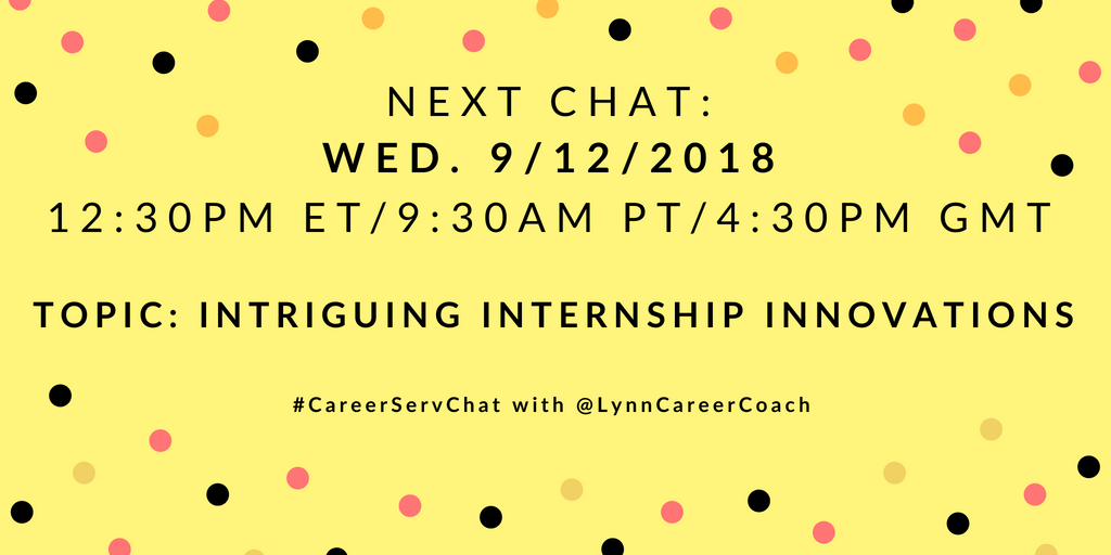 The next chat is set for Wed. 9/12/18 at 12:30 pm ET/9:30 am PT/4:30 pm GMT.