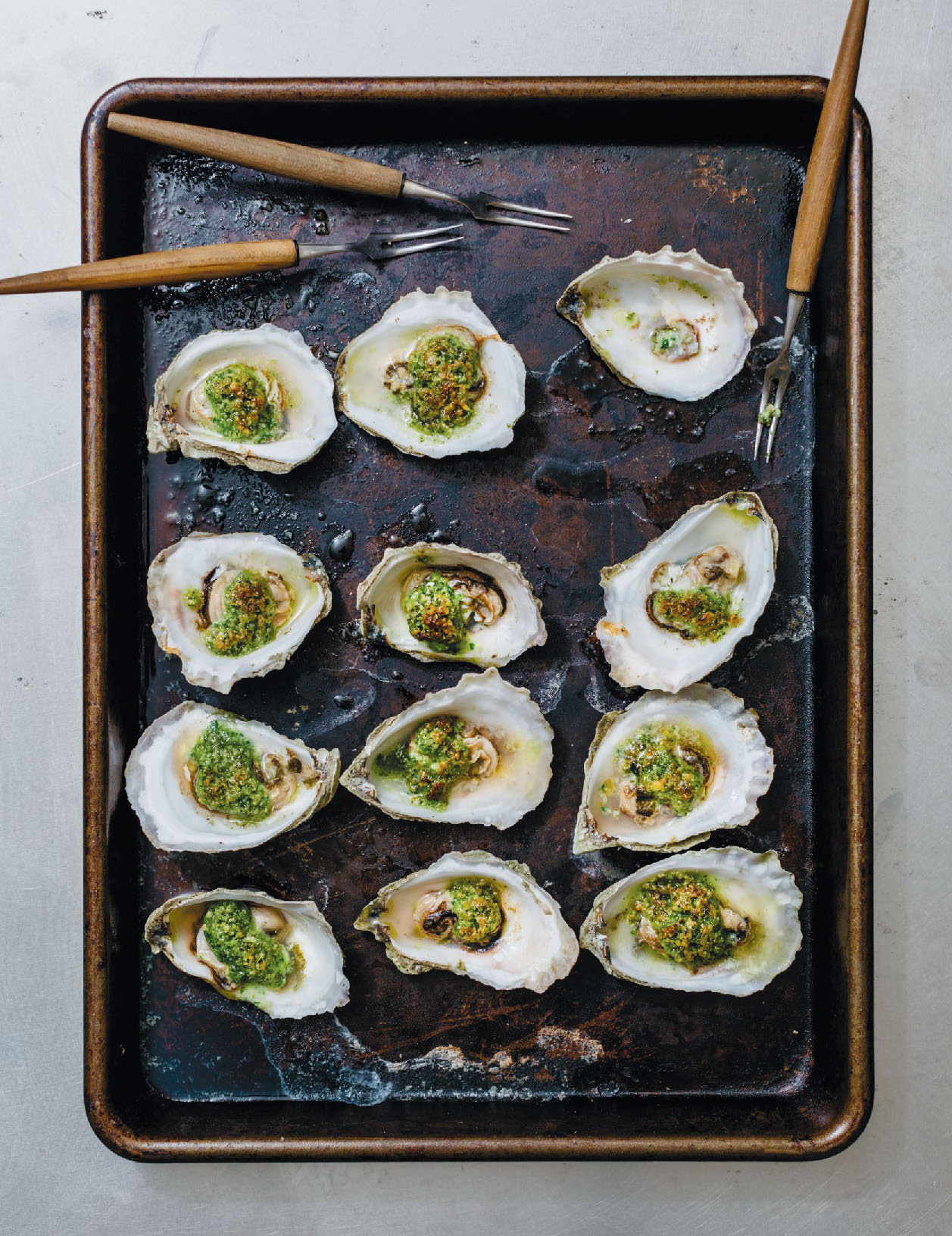Broiled Oysters with Pesto