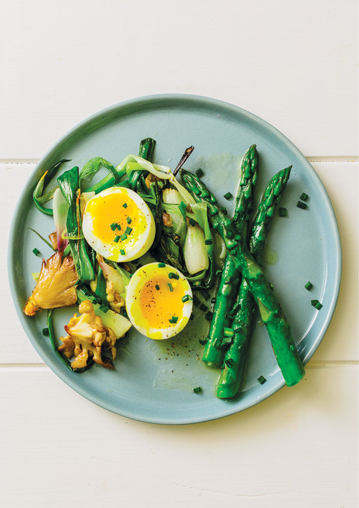 Glazed Asparagus, Grilled Ramps, Soft Poached Egg