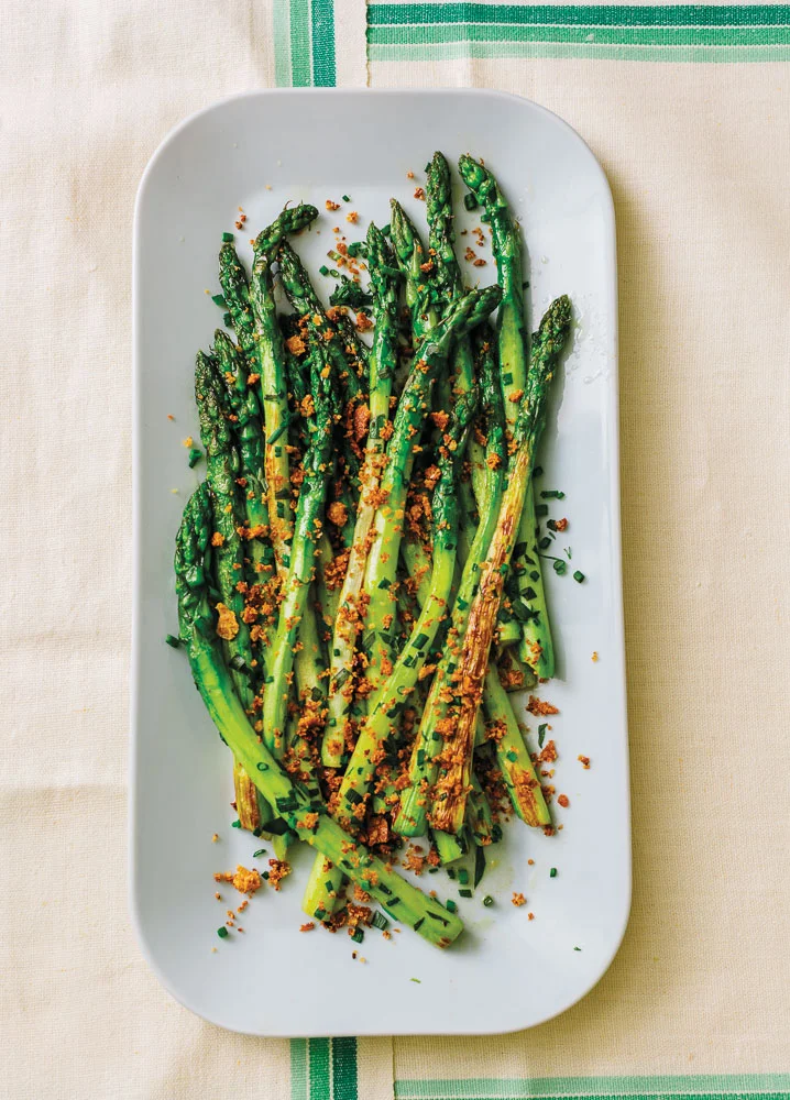 Fat Asparagus with Tarragon, Chives and Toasted Breadcrumbs