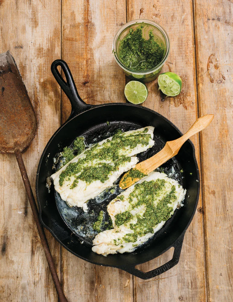 Griddled Striped Bass With Pesto 