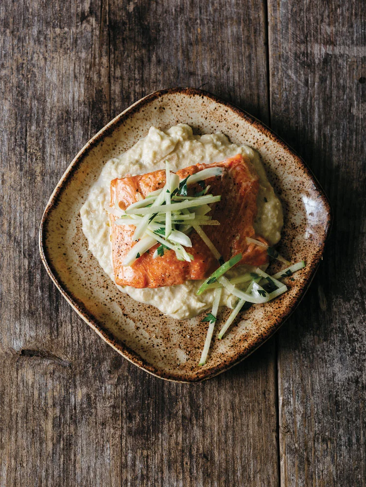 Baked Salmon with Apple Purée and Fennel Salad