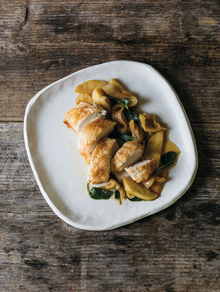 Roasted Chicken Breasts with Apples, Onions and Sage
