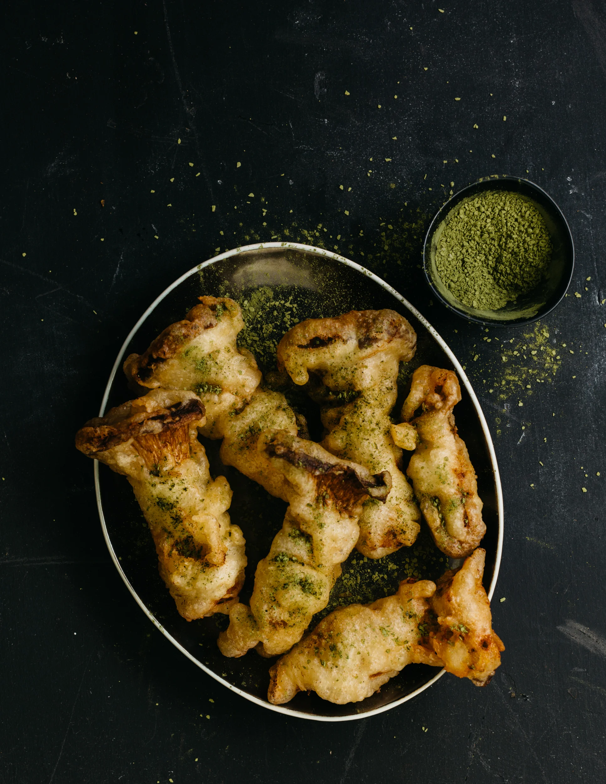 Eringi Tempura with Matcha Salt