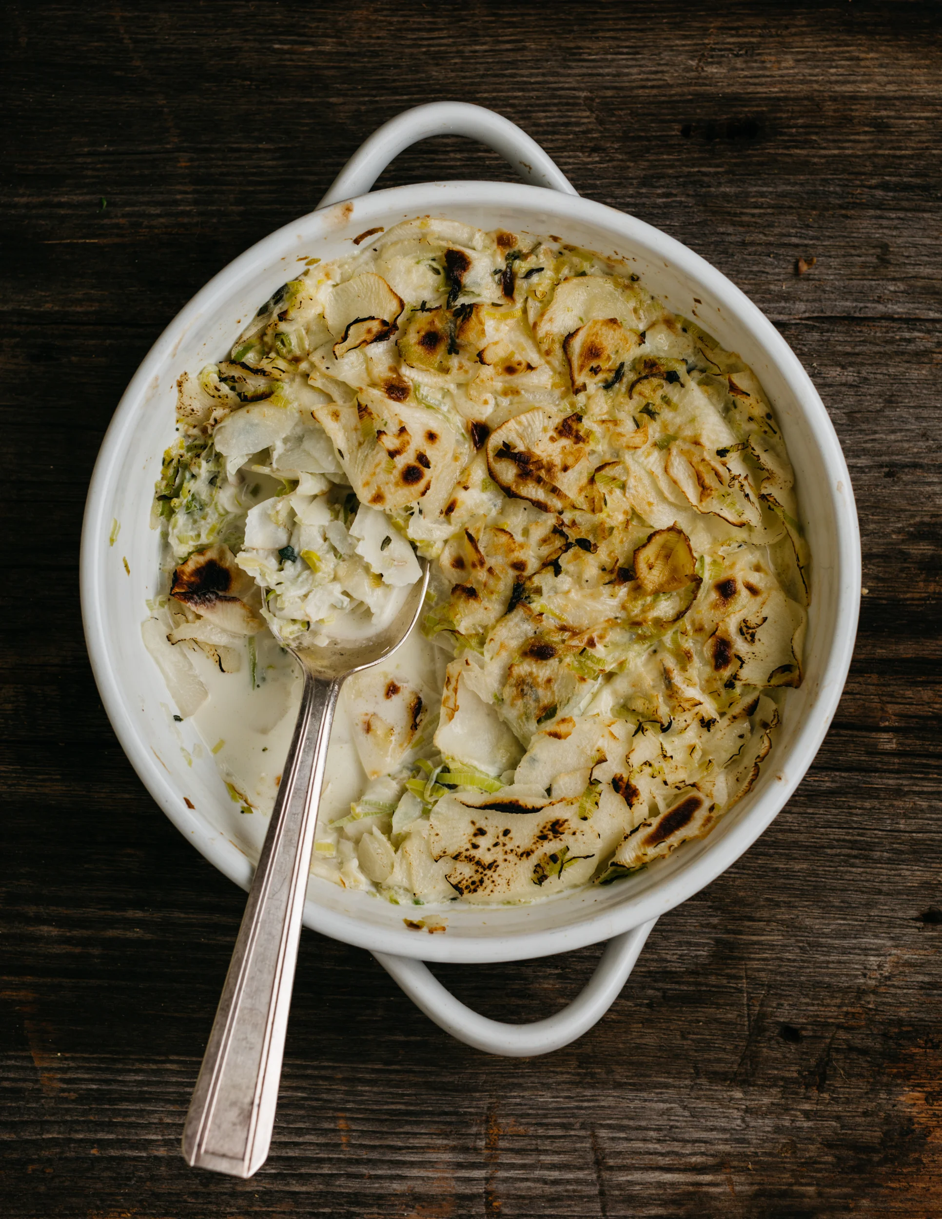 Bruleed Turnips and Leeks In Cream