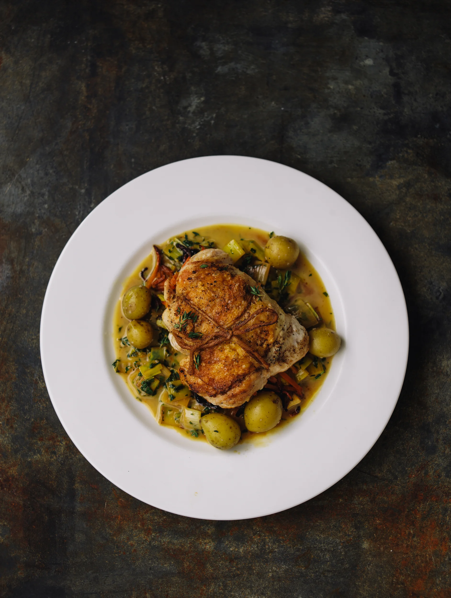 Boneless Skin-On Chicken Breast Bundles Stuffed with Julienned Leeks and Carrots