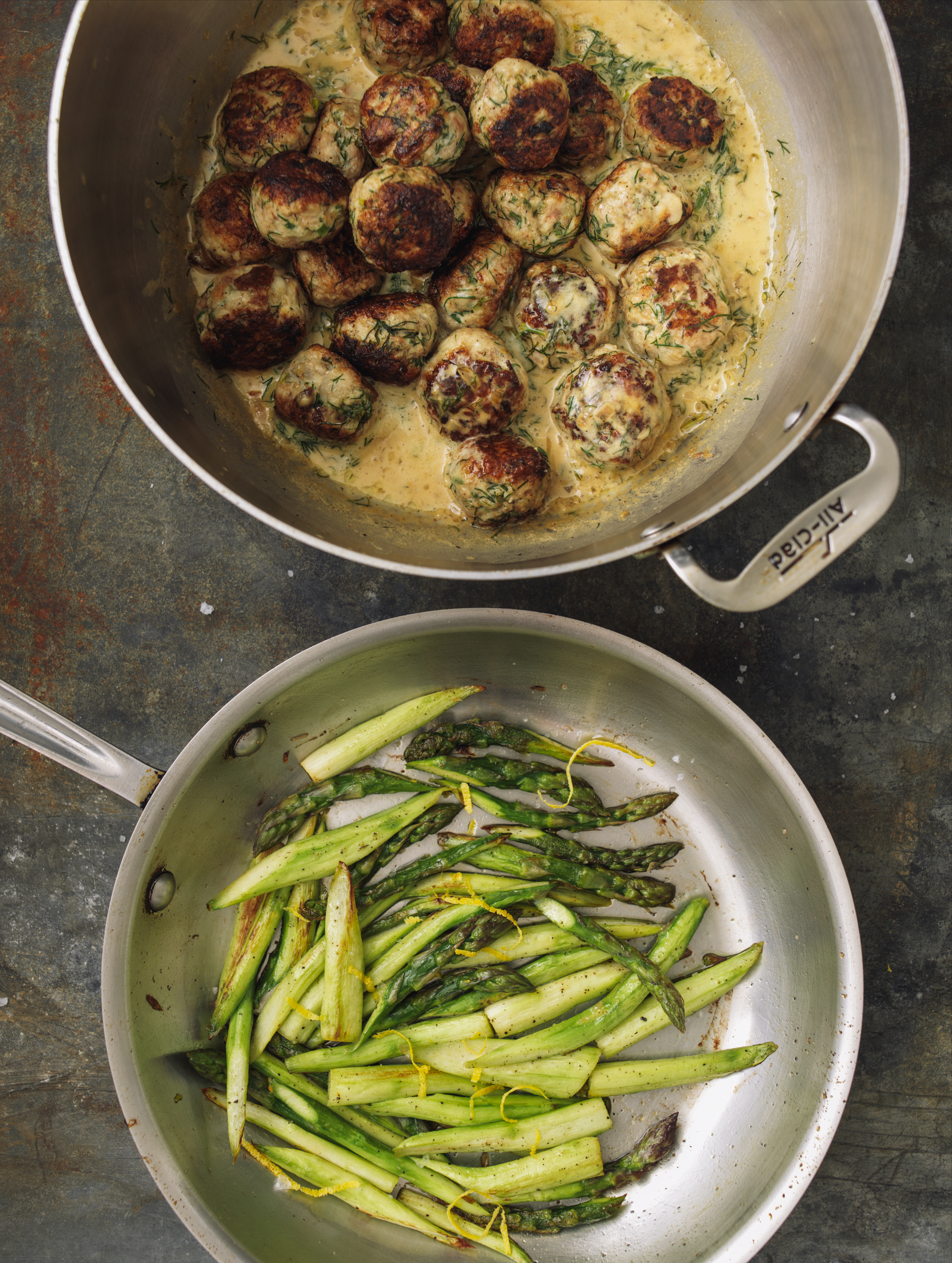 Chicken Meatballs in Lemon-Dill Cream Sauce with Asparagus