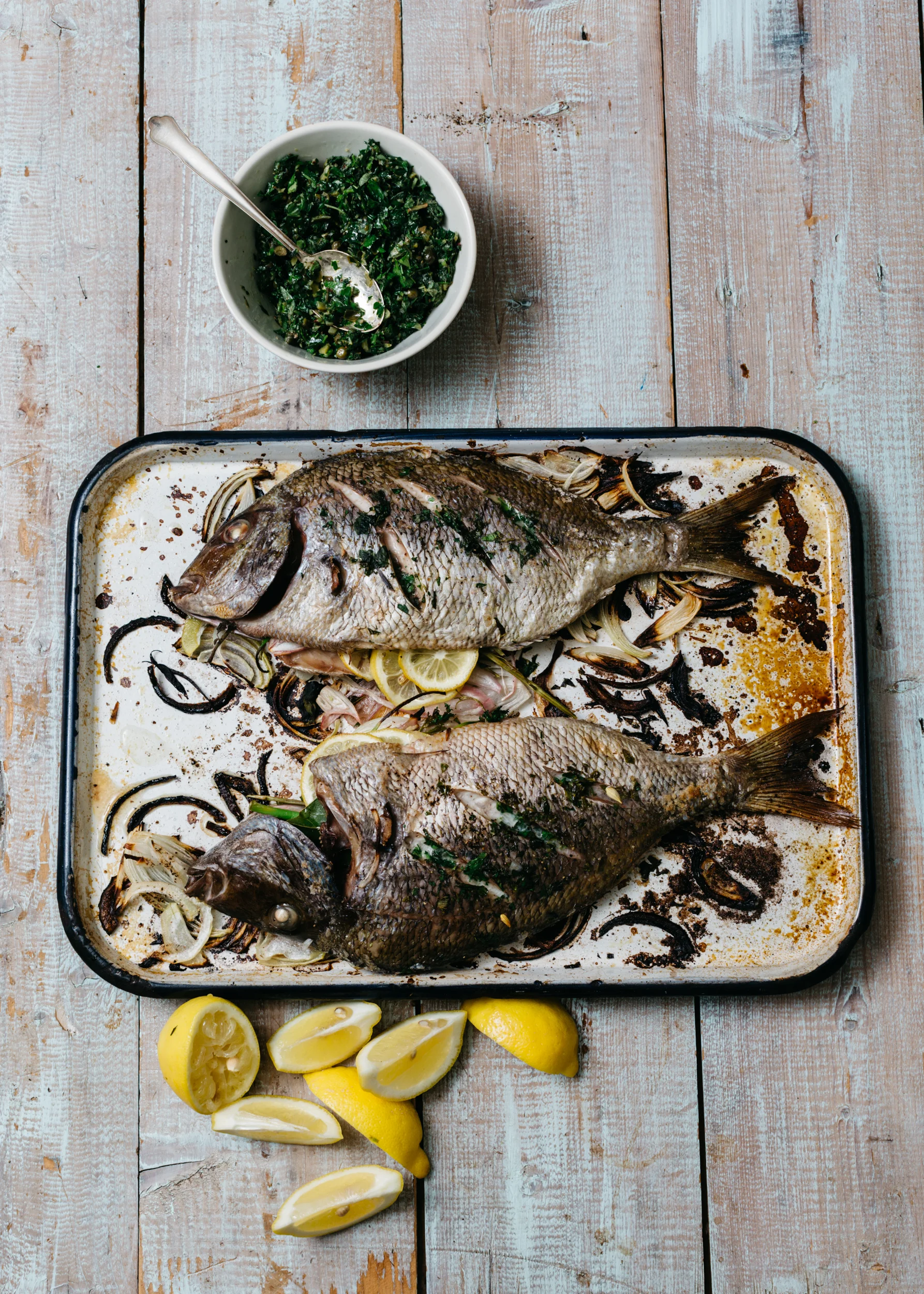 Roasted Scup with Briny Herb Sauce