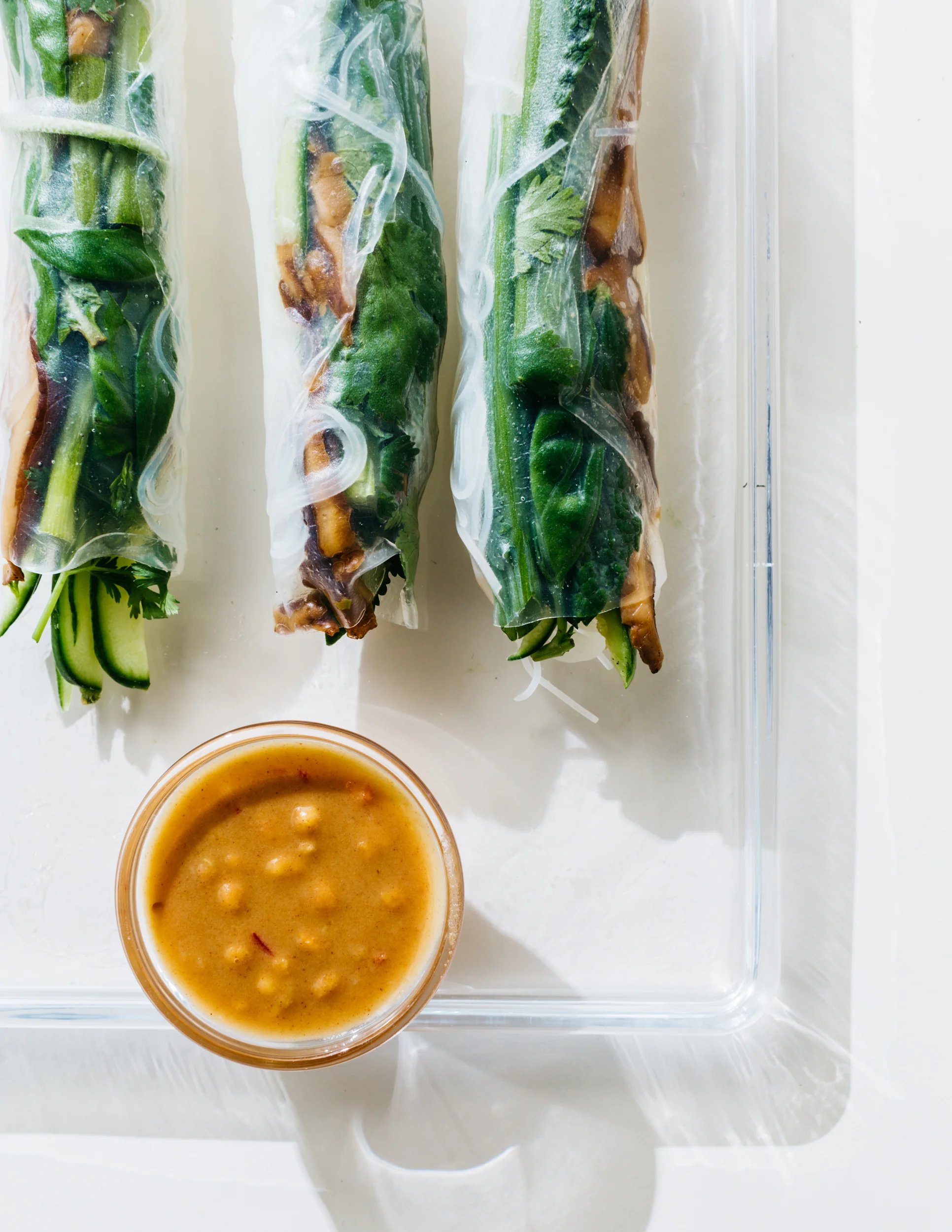 Cucumber-Shiitake Summer Rolls with Spicy Peanut Sauce