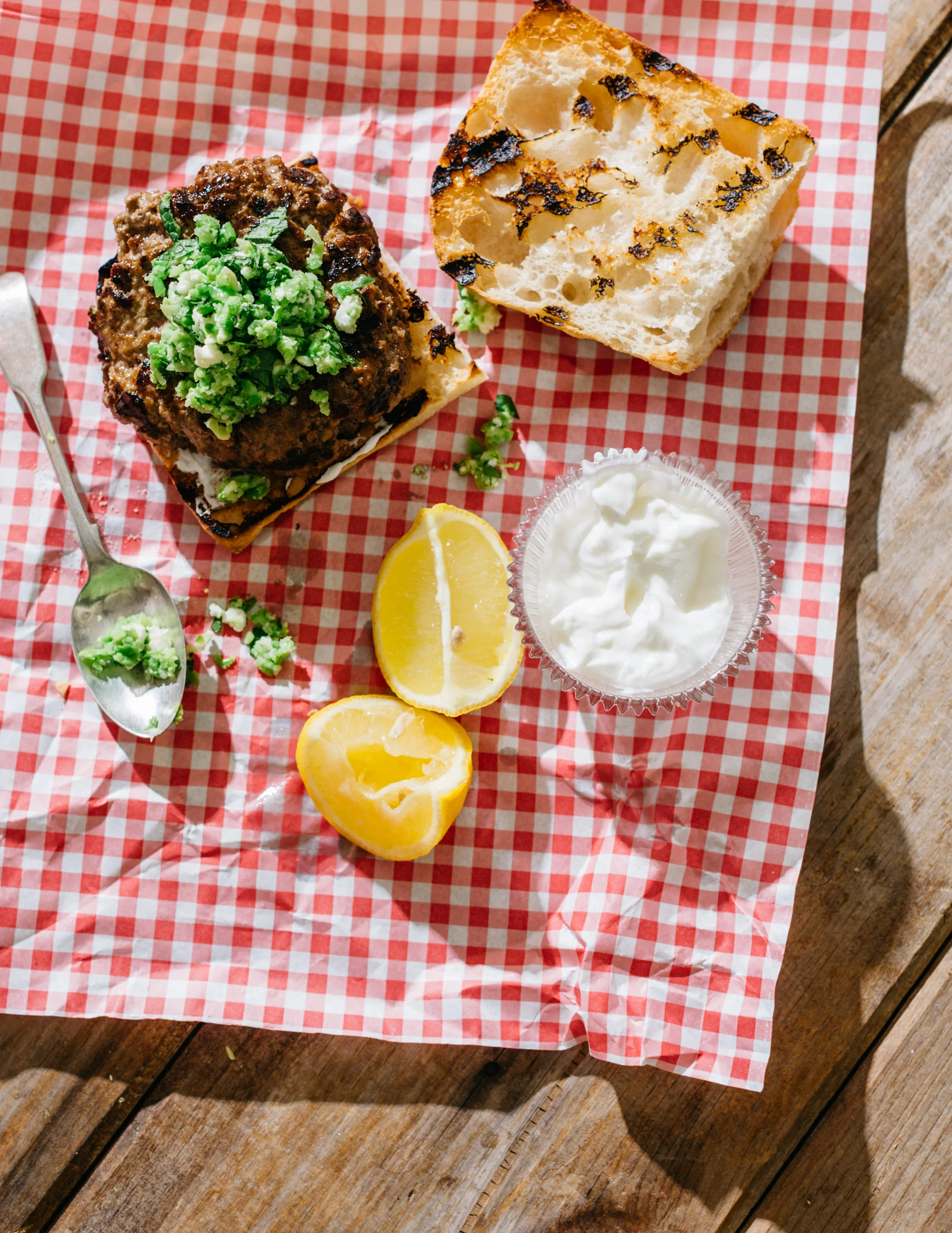 Lamb Burgers With Favas, Peas, Feta and Mint