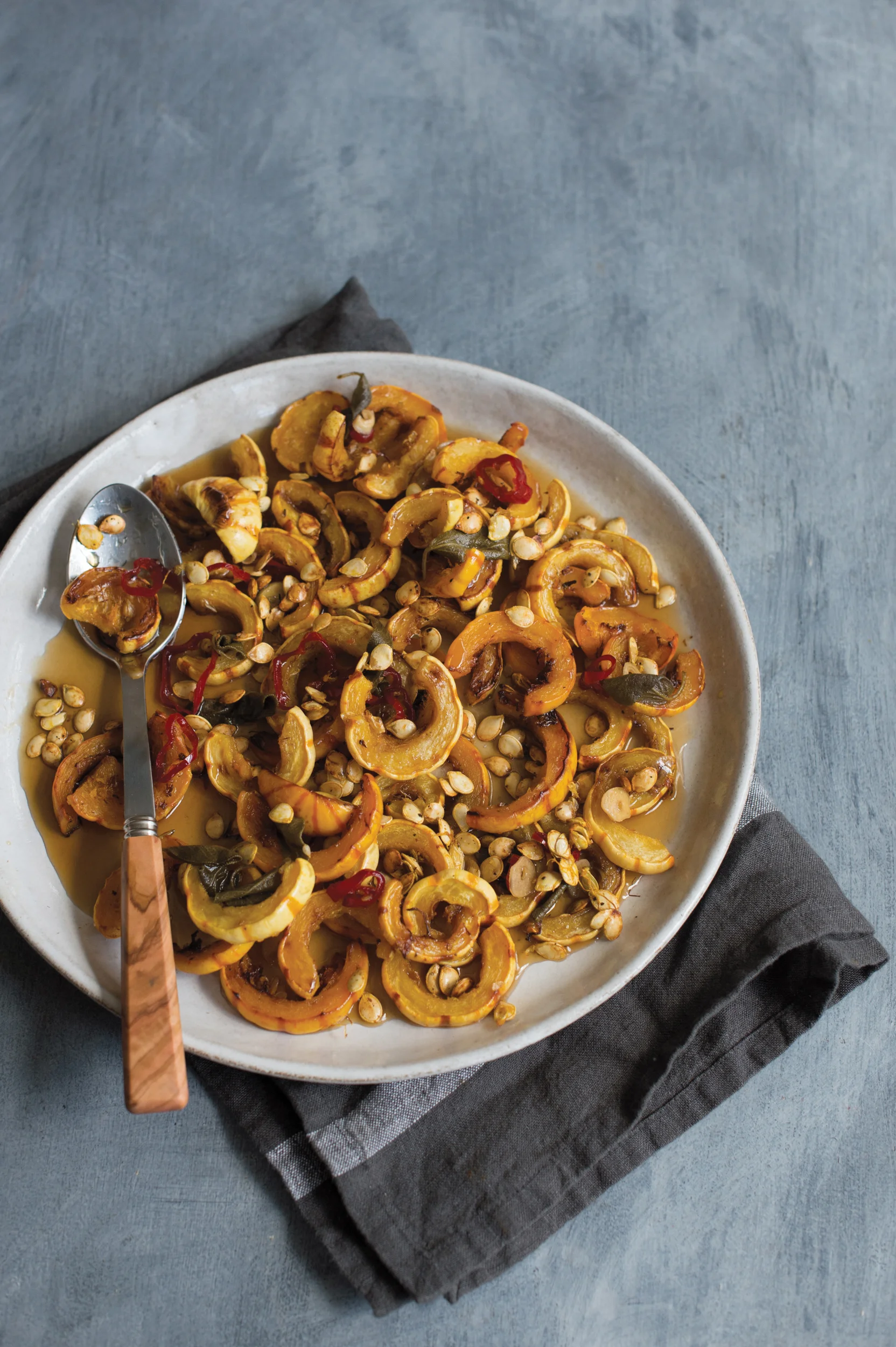 Sweet and Sour Delicata Squash with Red Chilies, Sage and Its Own Seeds