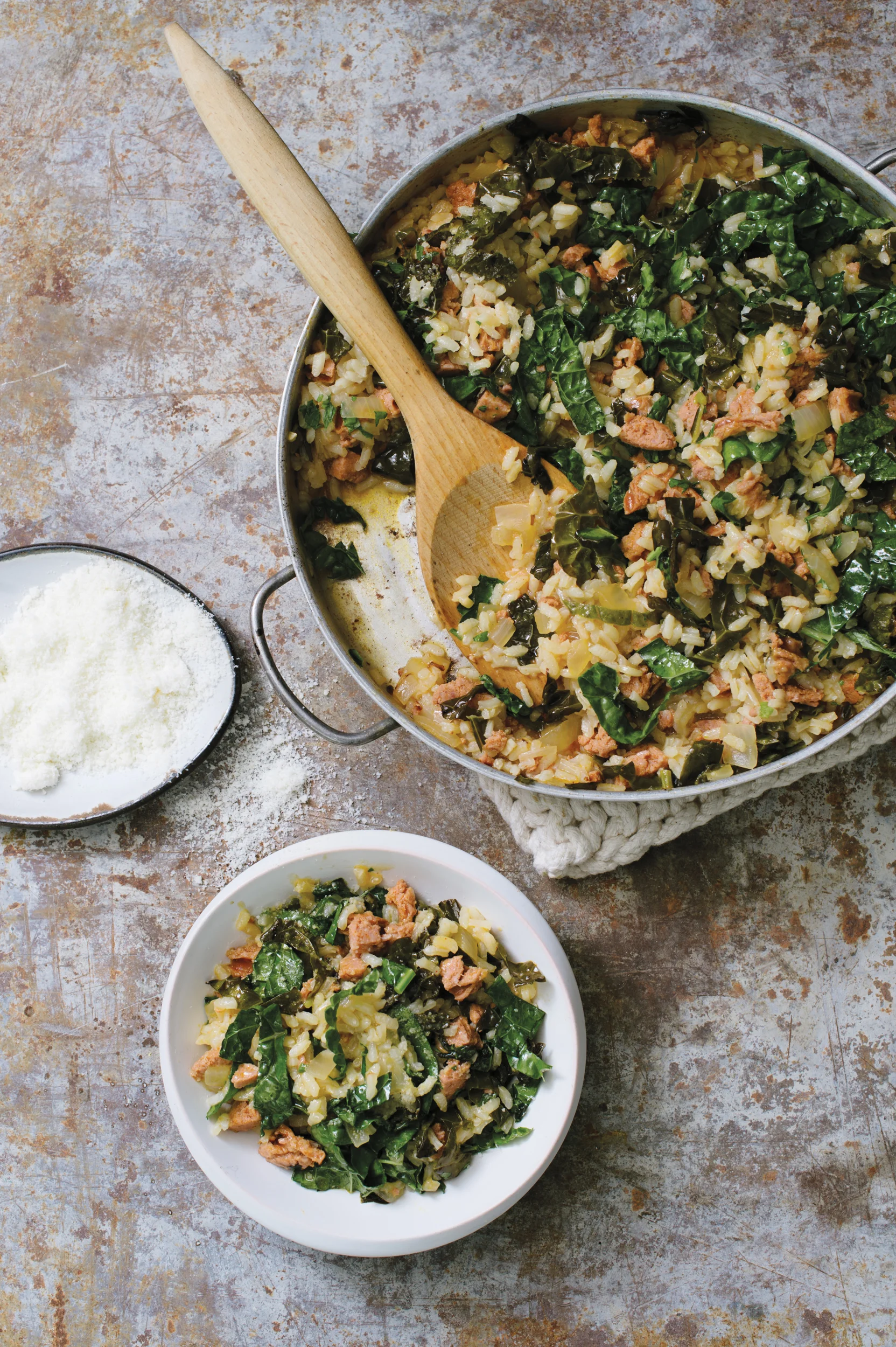 Baked Risotto with Chorizo and Kale