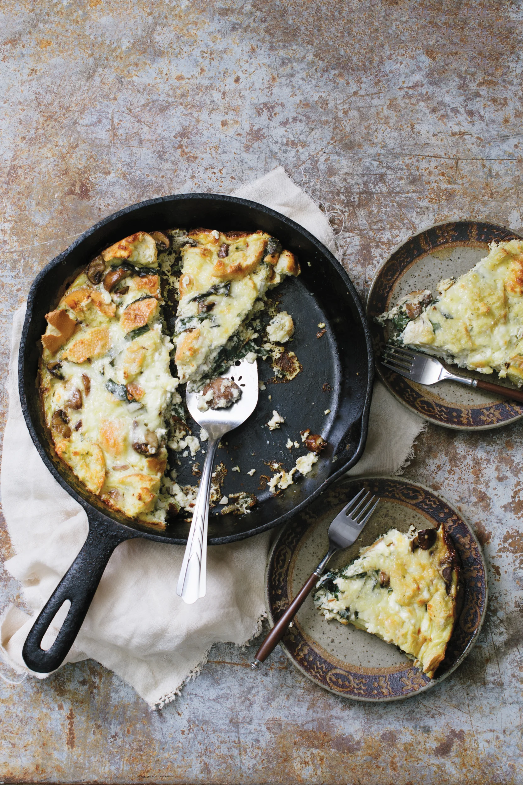 Mushroom, Chard and Feta Strata