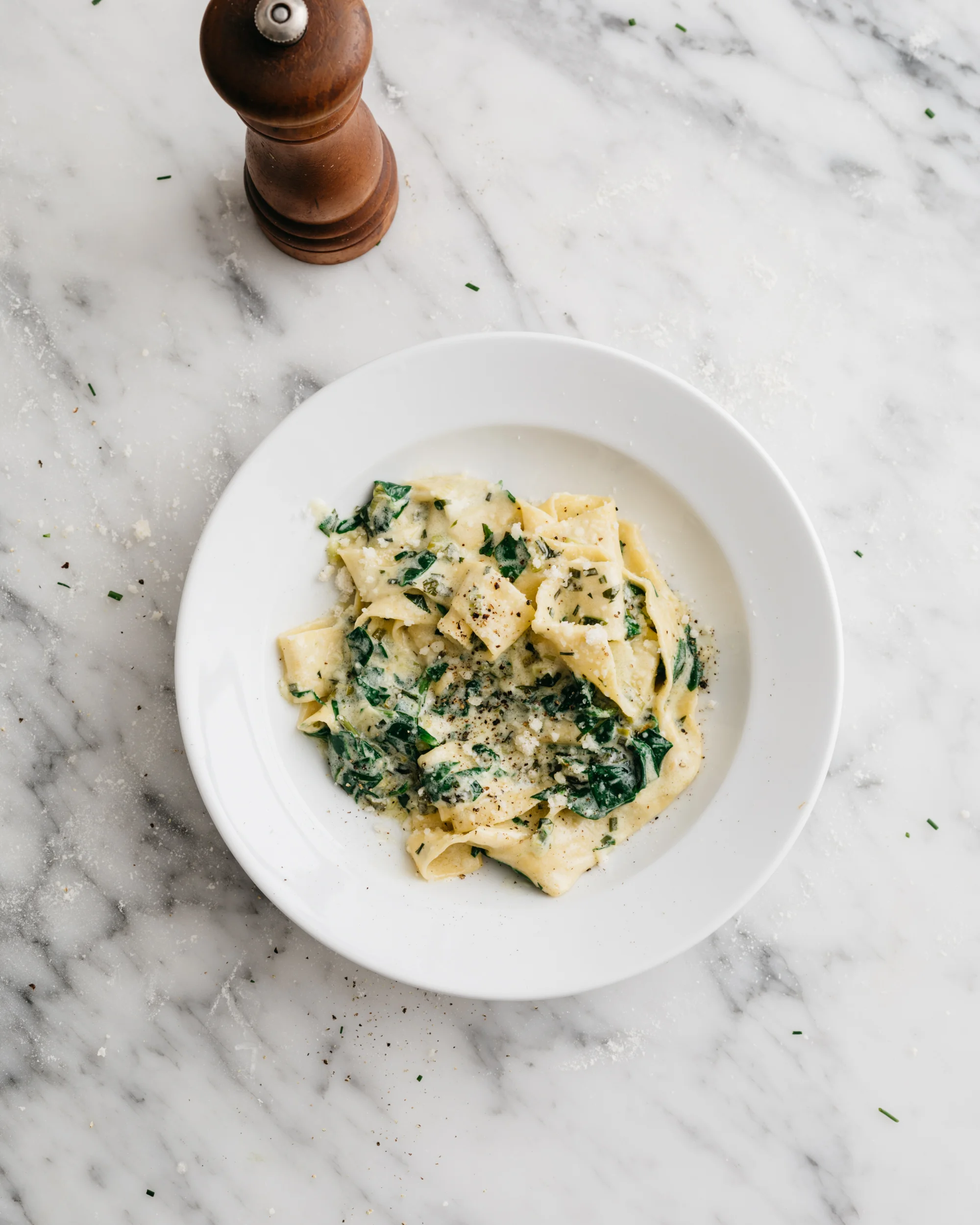 Hand-Cut Pappardelle with Spinach and Basil Cream Sauce