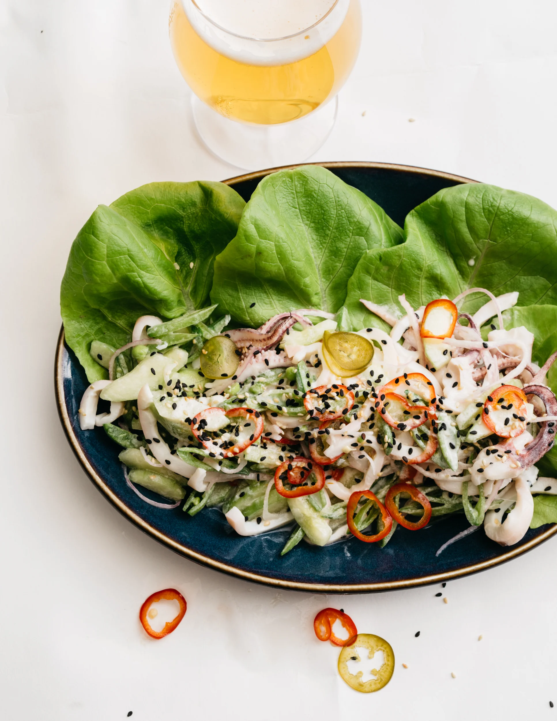 Chilled Squid Salad with Pickled Chili, Mint and Toasted Sesame