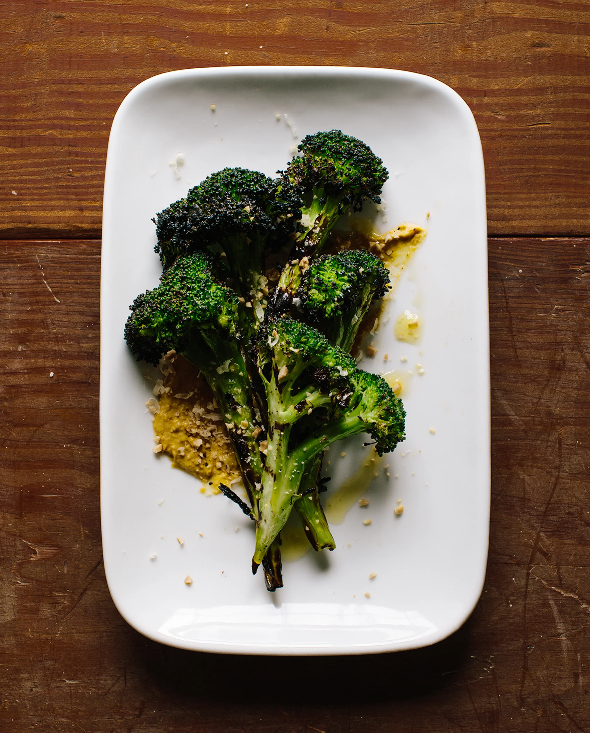 Charred Broccoli with Butternut Hummus and Smoked Cashew Crumble 
