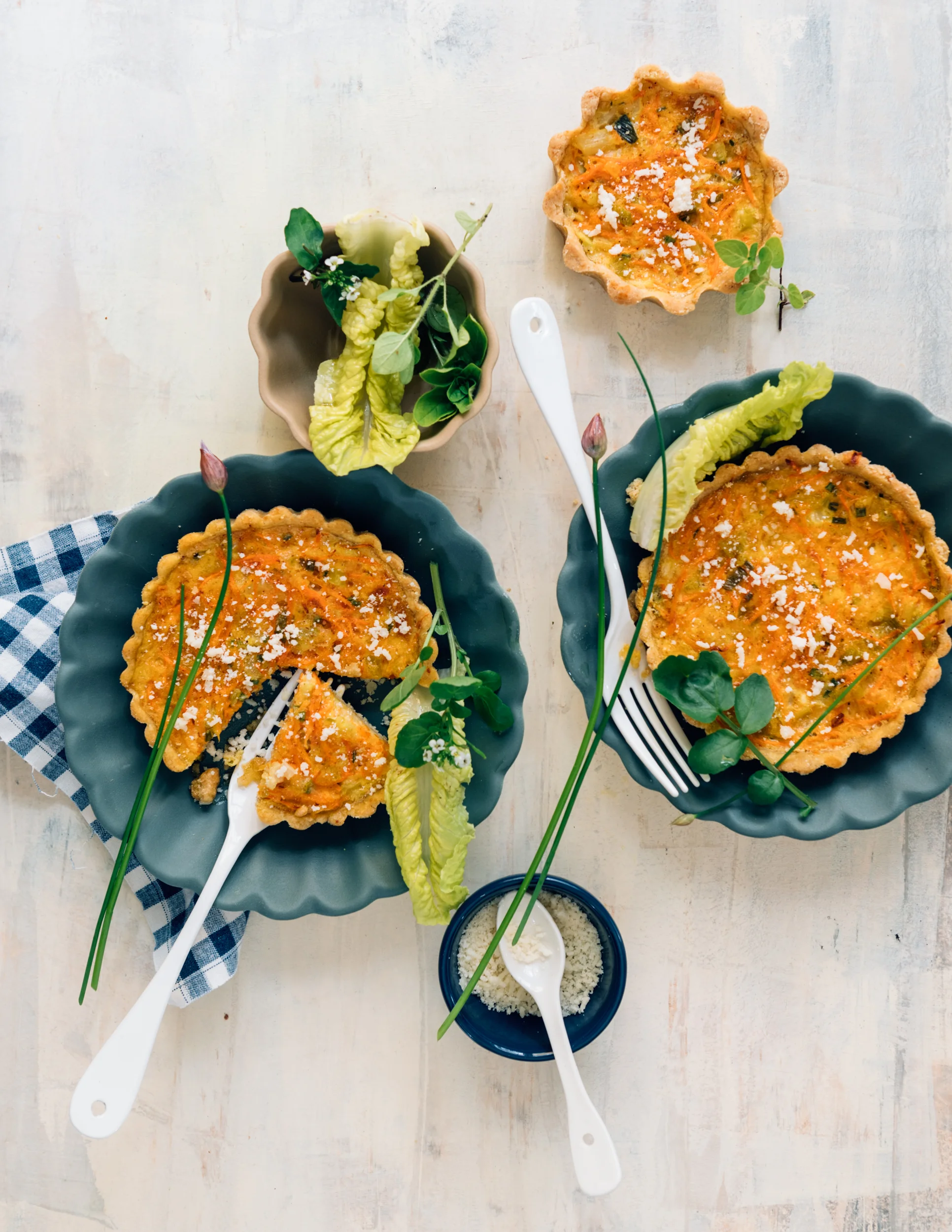 Carrot Tartlets with Leeks, Comté and Chives