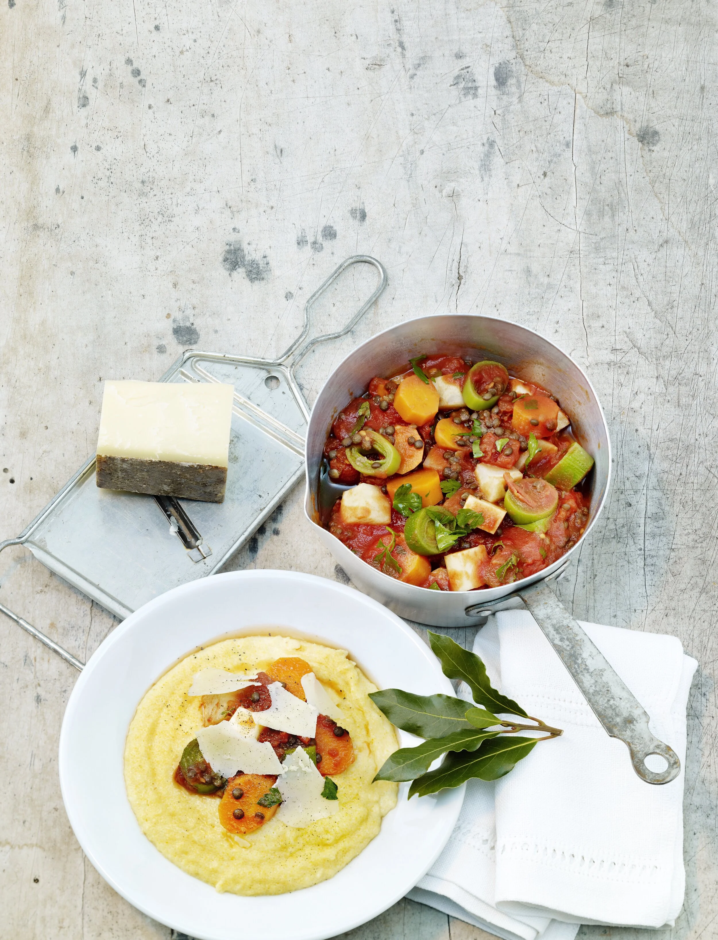 Vegetables and Lentils with Bay Leaf Polenta and Gruyère AOP