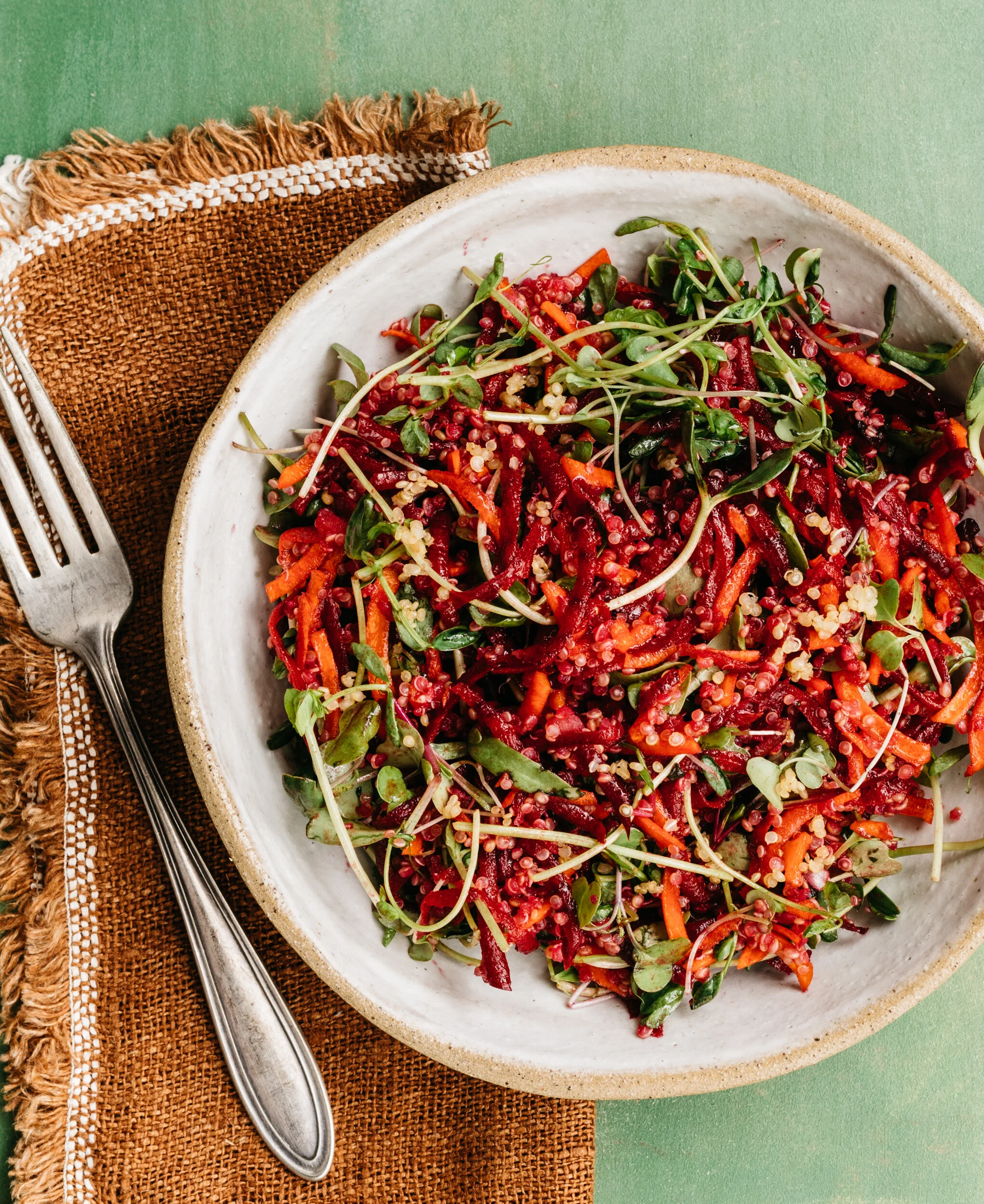 Magenta Quinoa with Beets and Microgreens