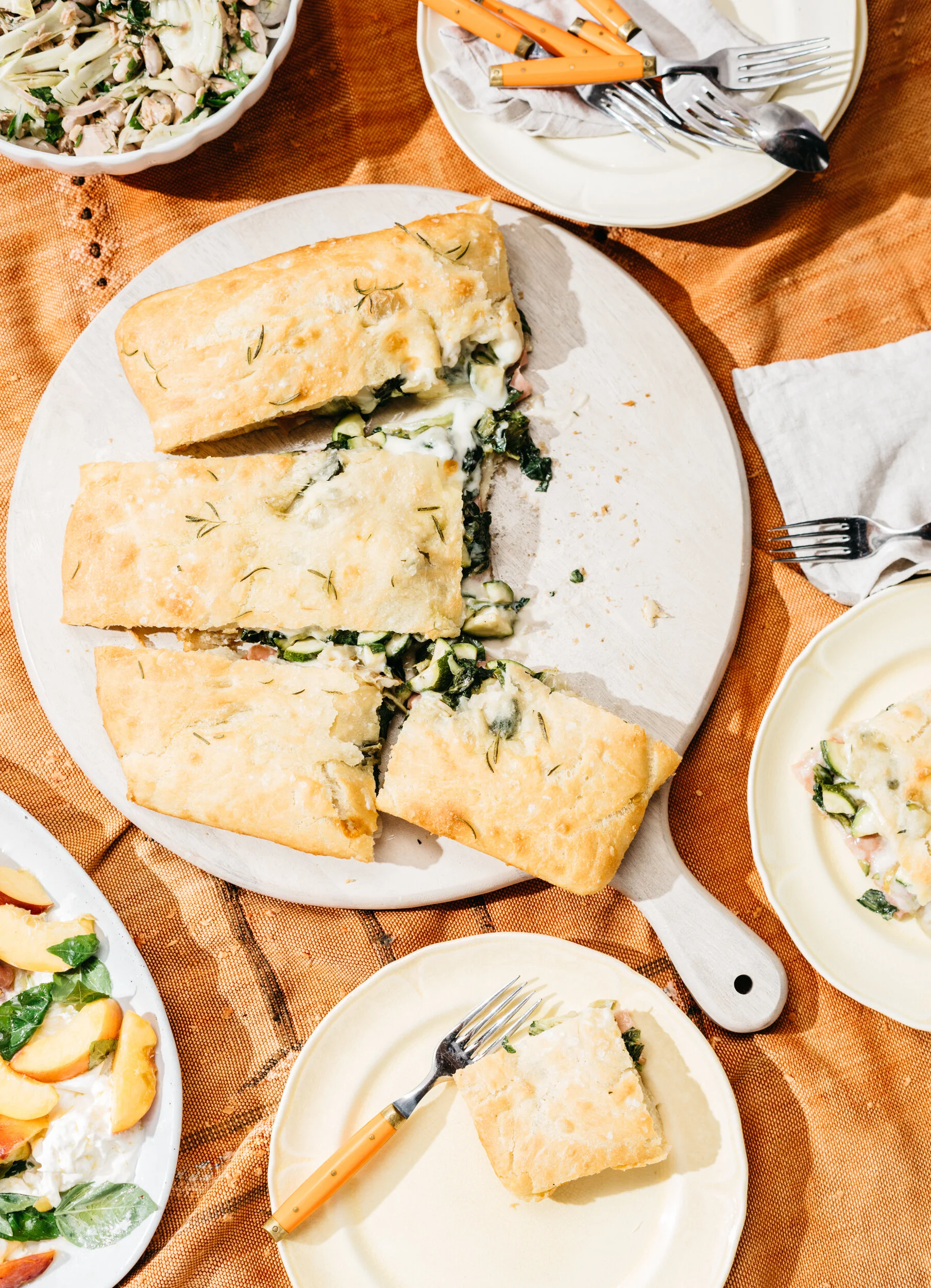 Stuffed Focaccia with Mortadella, Escarole and Taleggio Cheese