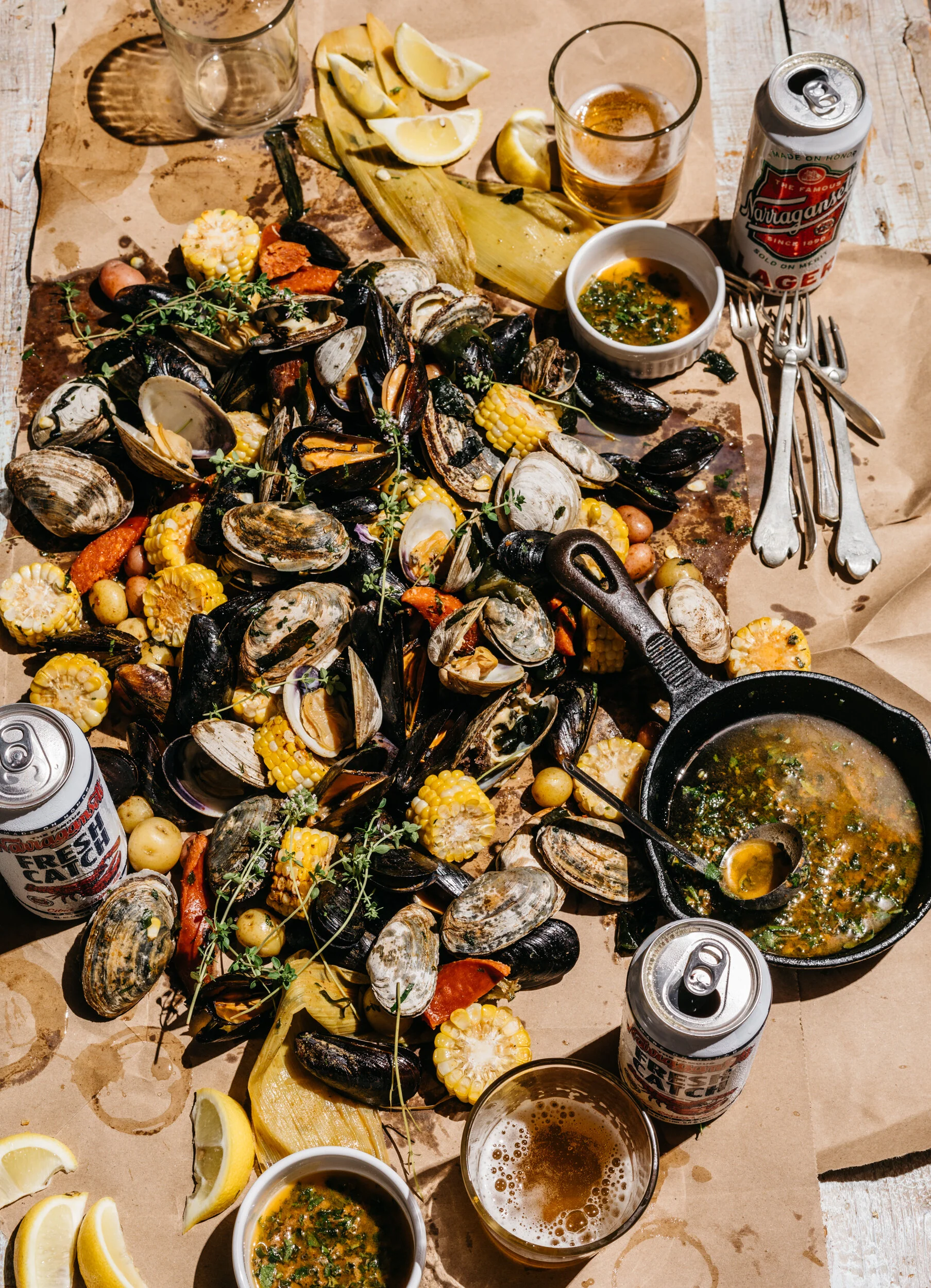 Grilled Summer Clambake with Herbed Garlic Butter