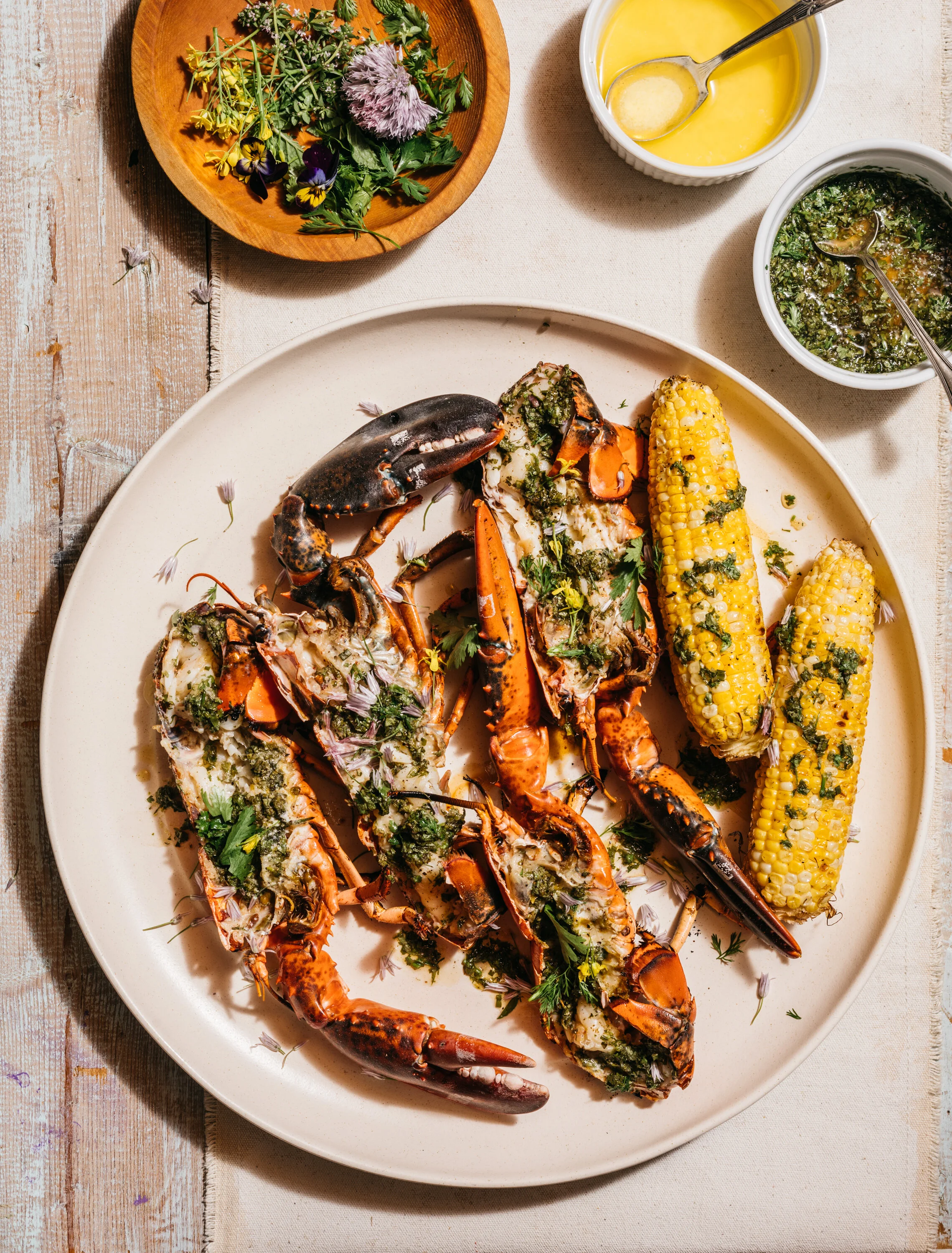 Grilled Split Lobster and Corn