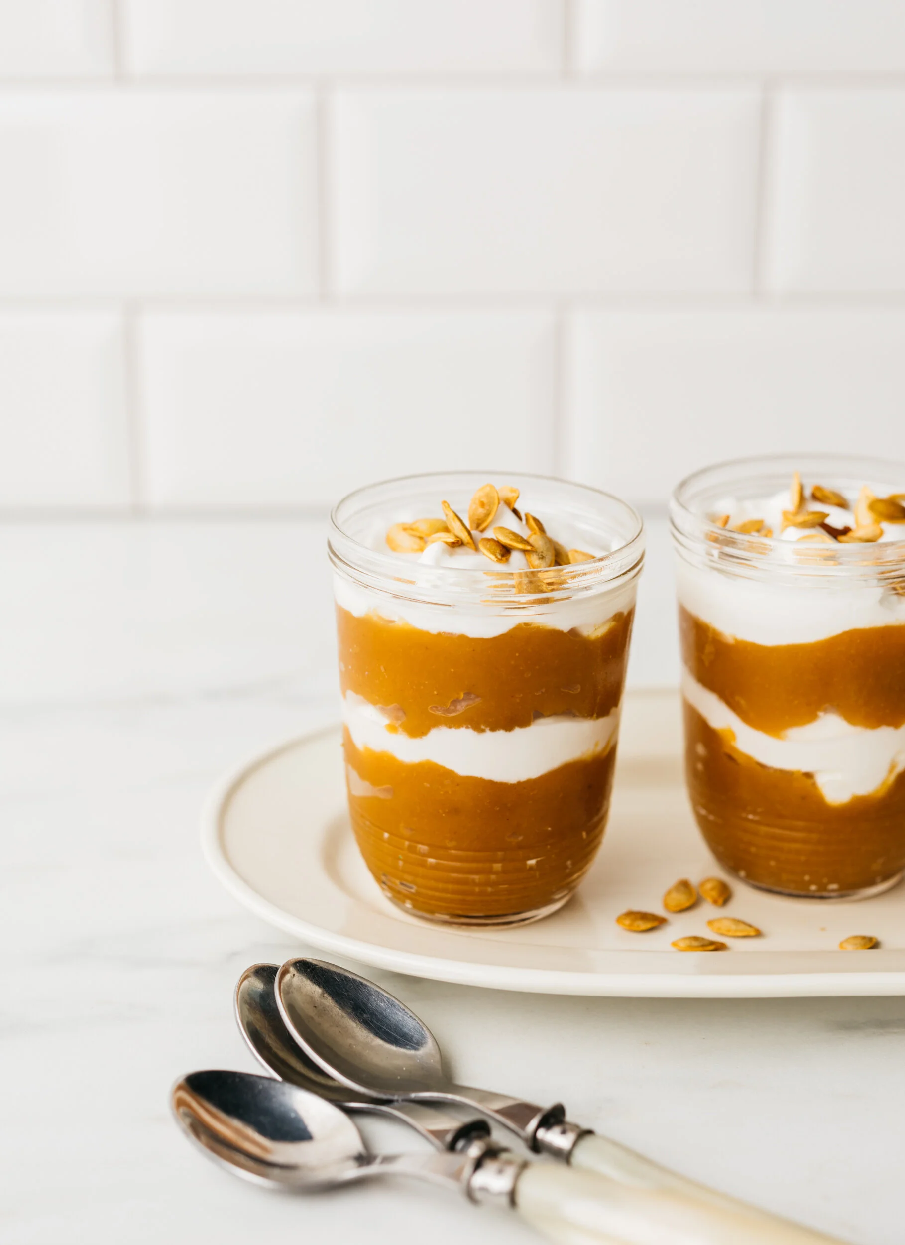 Roasted Sugar Pumpkin and Yogurt Parfaits with Squash Seeds and Molasses