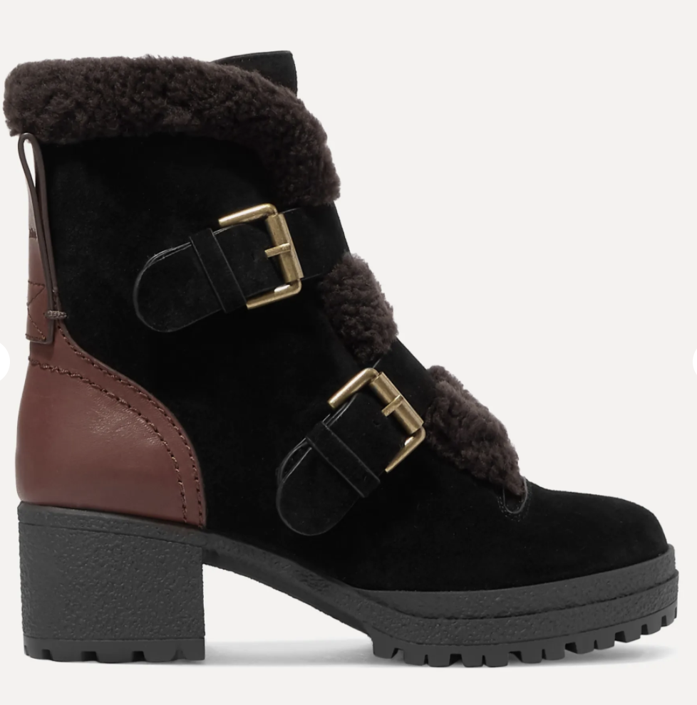 See by Chloe Black Shearling Ankle Boots