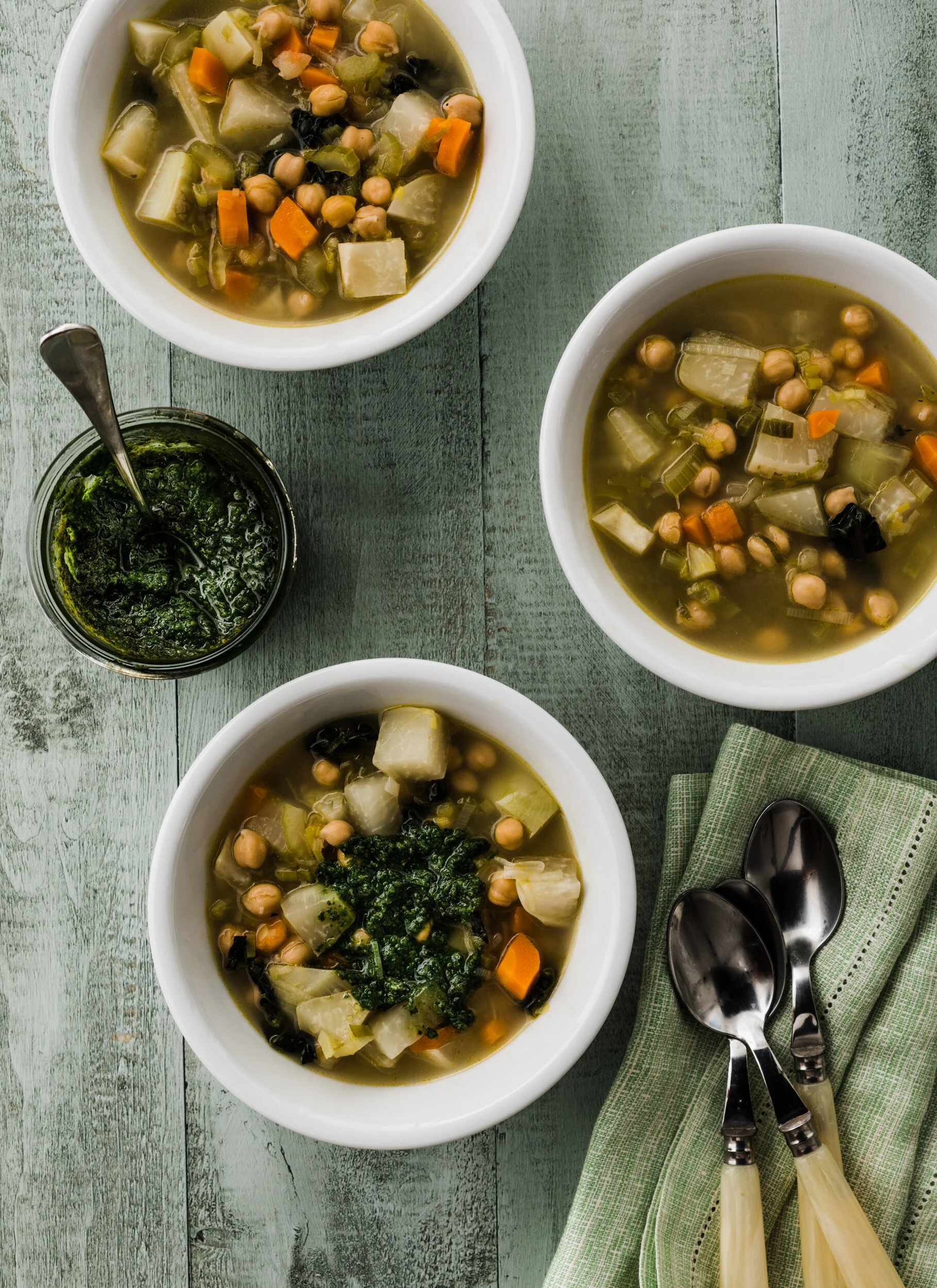 Spring Soupe au Pistou with Kohlrabi and Chickpeas