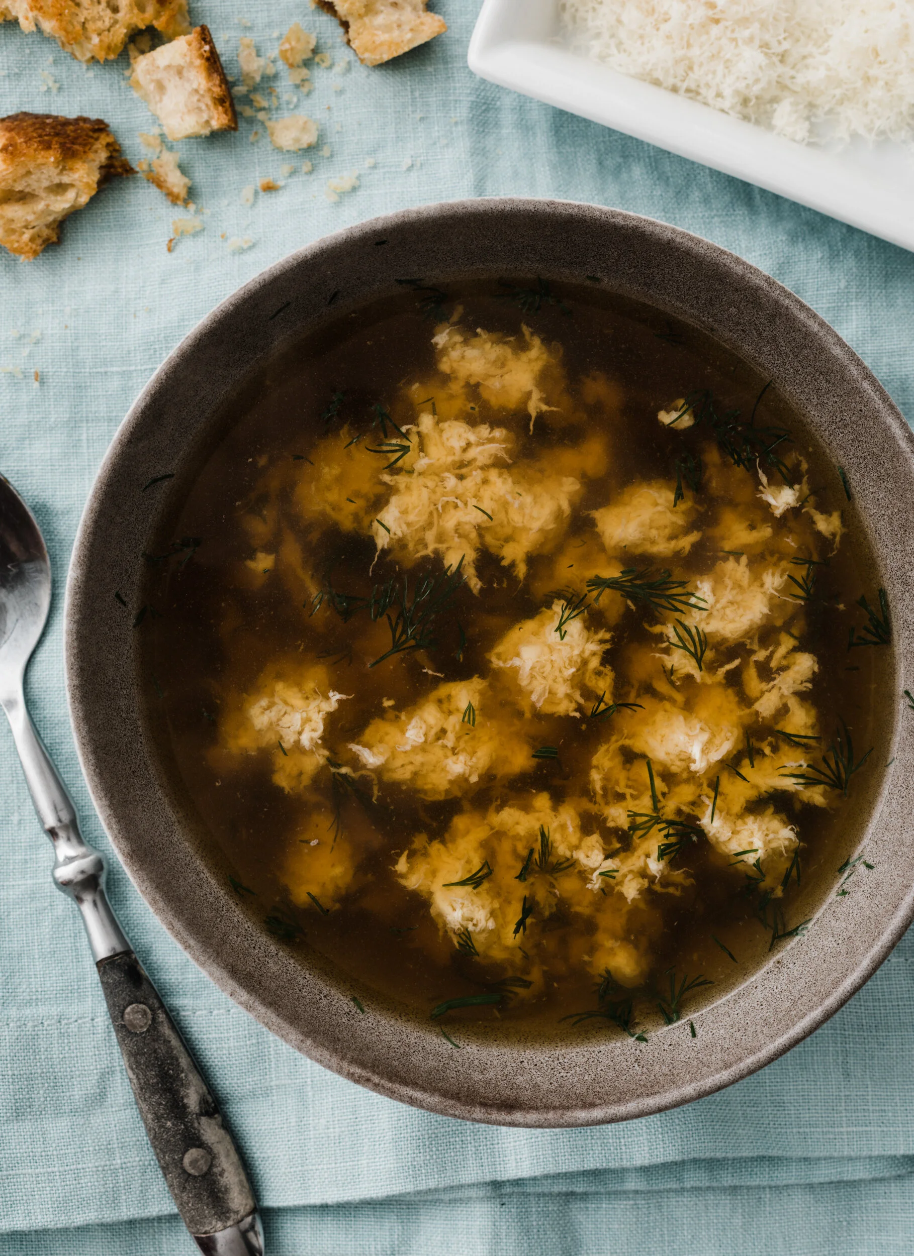 Stracciatella with Dill and Sourdough Croutons